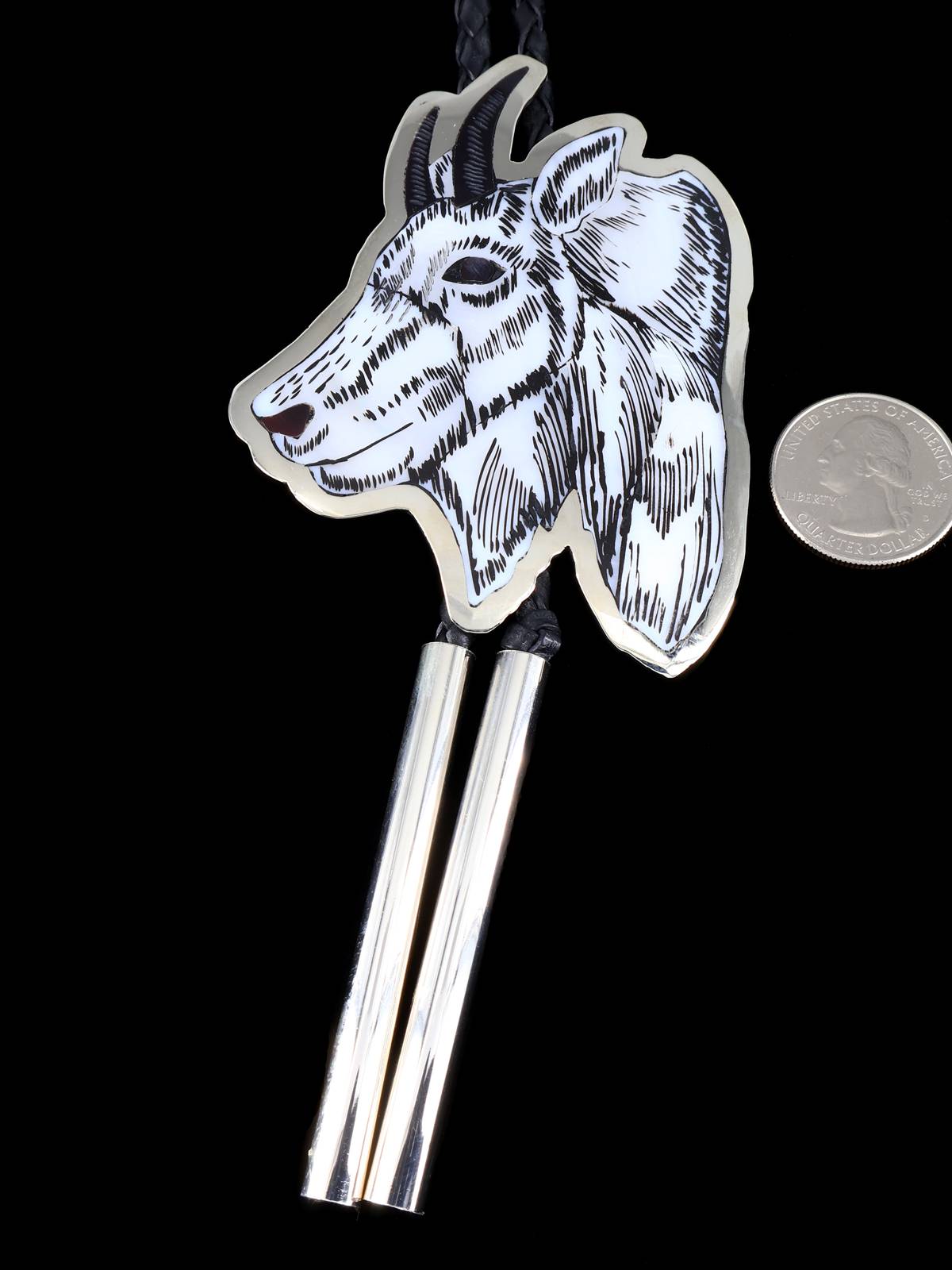 Sterling Silver Zuni Inlay Billy Goat Bolo Tie - PuebloDirect.com