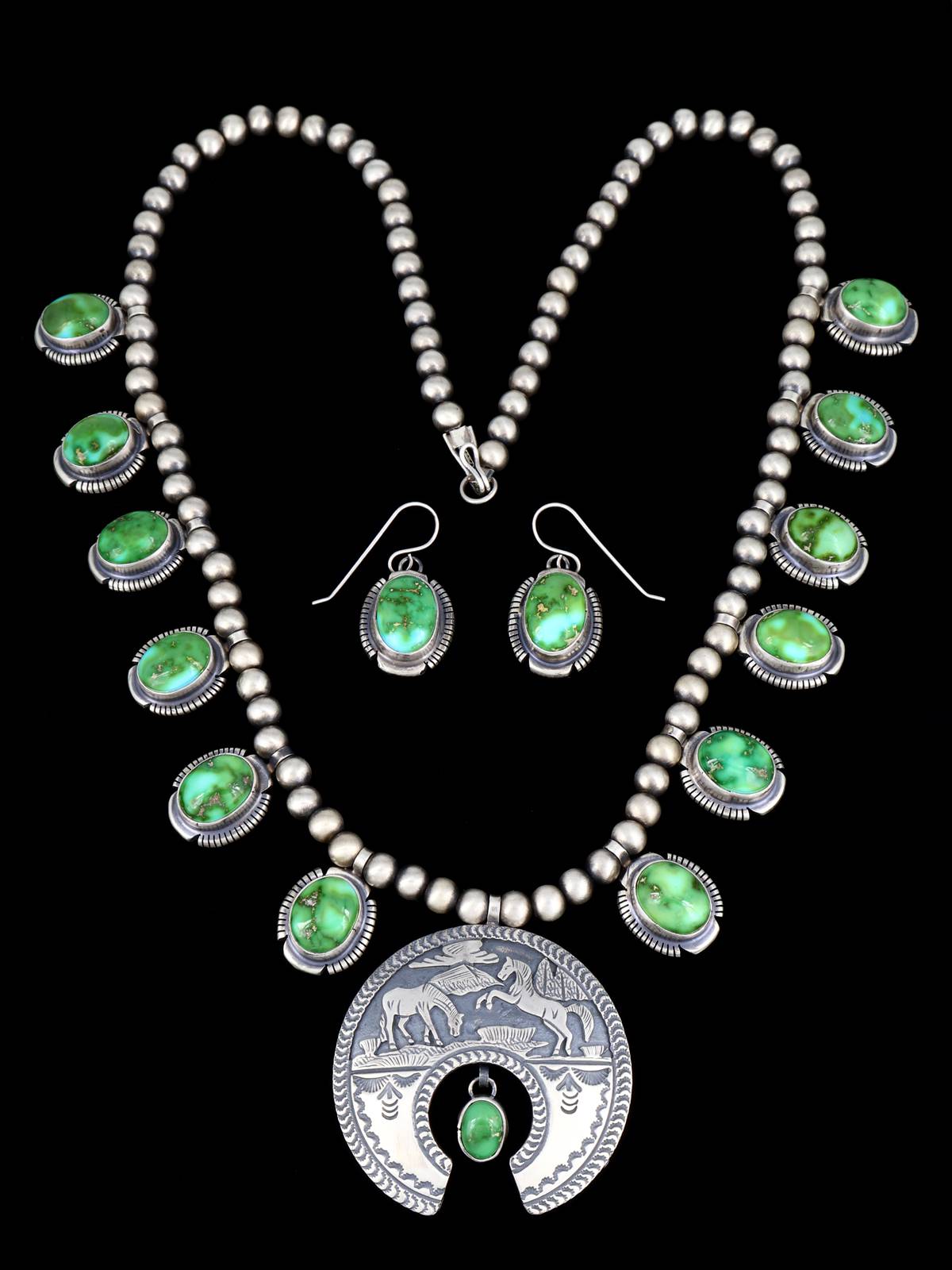 Sonoran Gold Turquoise Sterling Silver Storyteller Naja Necklace Set - PuebloDirect.com