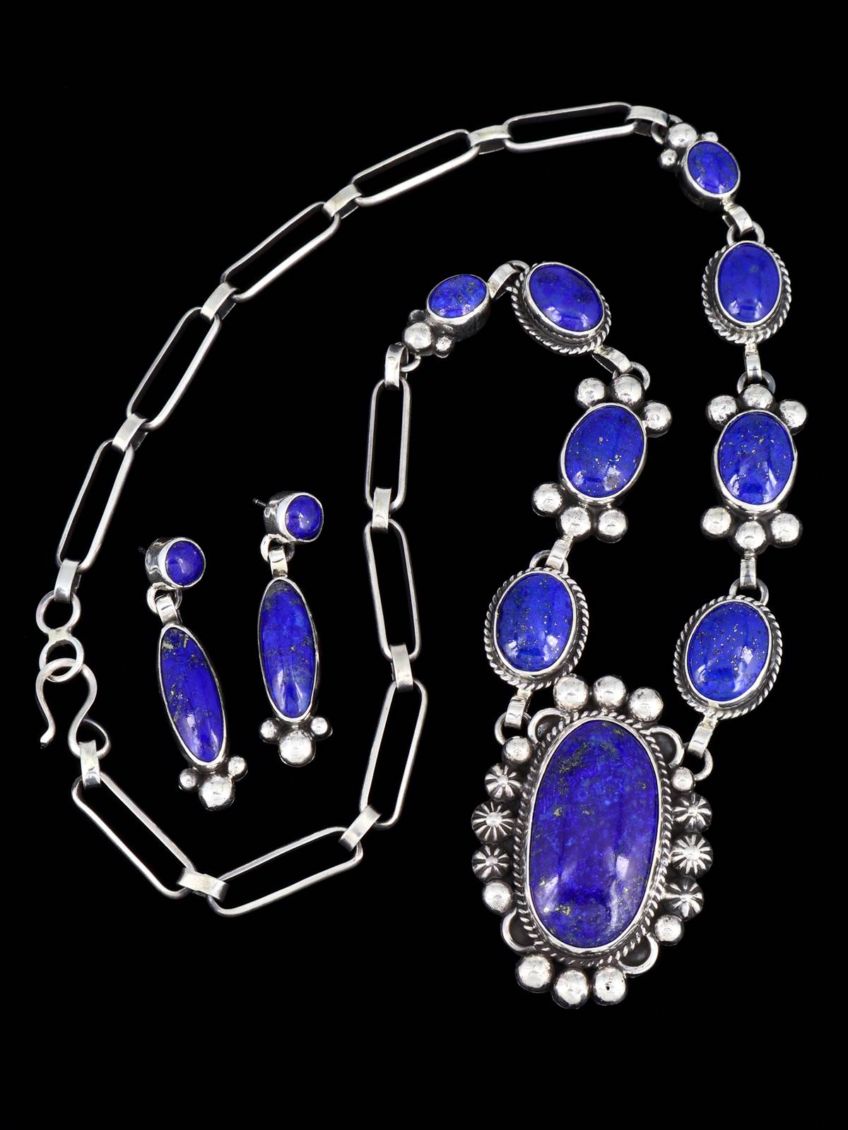 Native American Sterling Silver Lapis Necklace Set - PuebloDirect.com