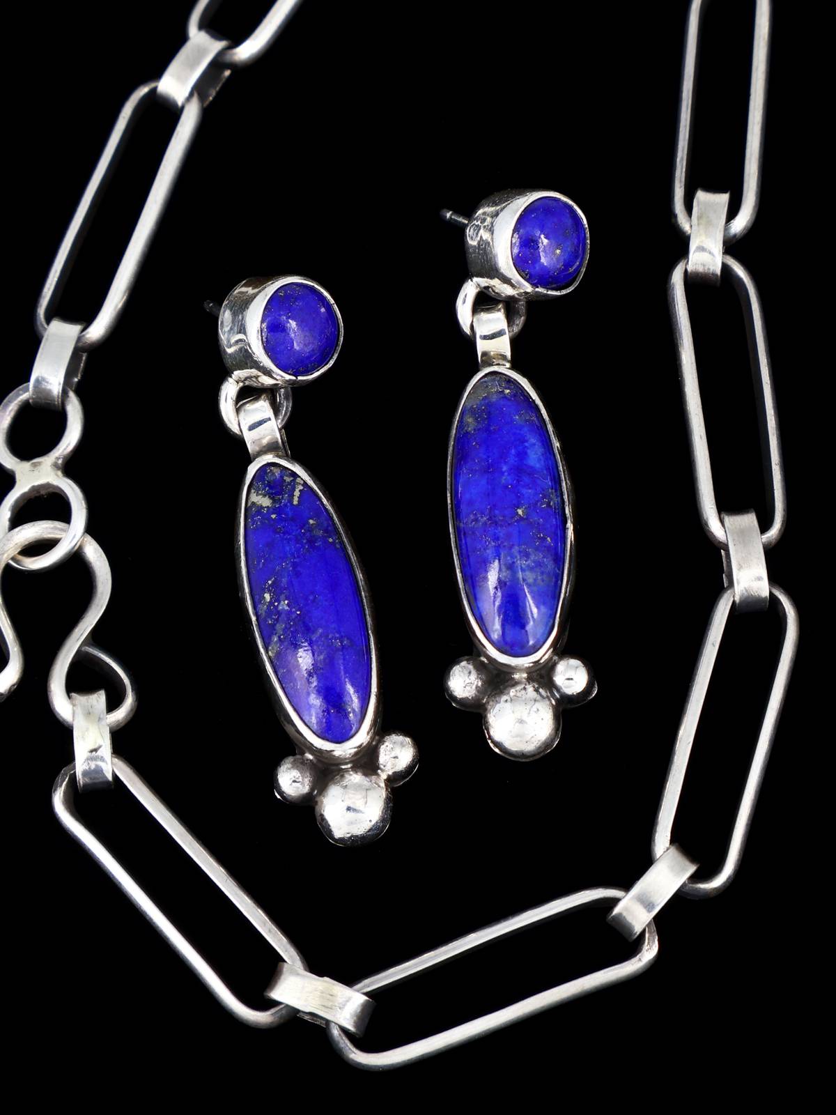 Native American Sterling Silver Lapis Necklace Set - PuebloDirect.com