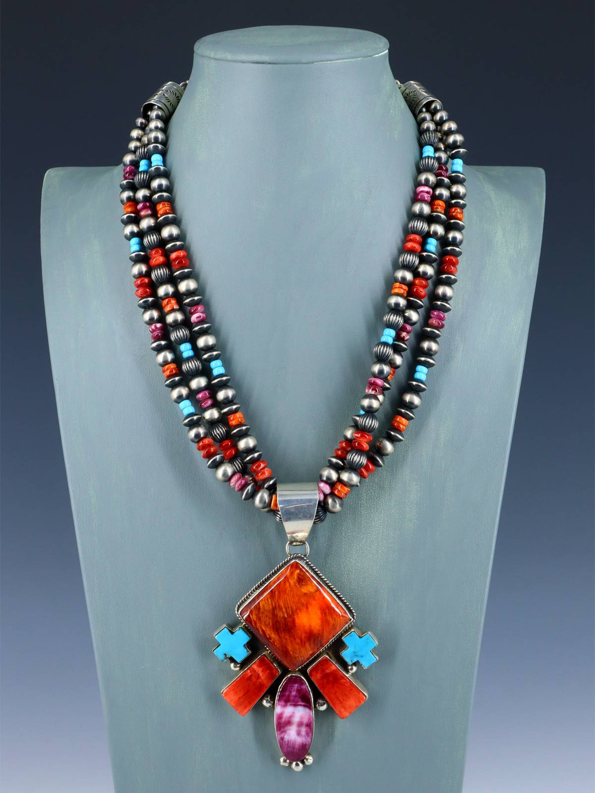 Native American Spiny Oyster and Turquoise Necklace and Earrings Set - PuebloDirect.com