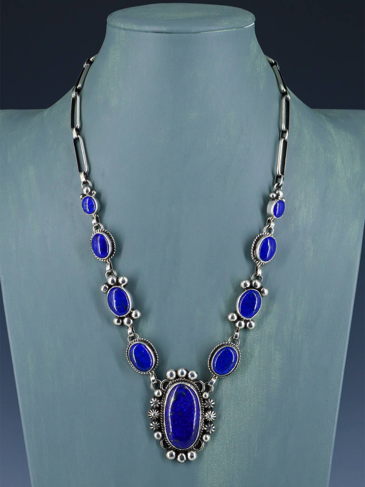 Native American Sterling Silver Lapis Necklace Set - PuebloDirect.com