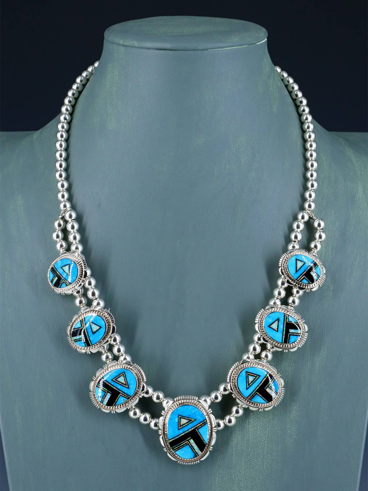 Navajo Jewelry Turquoise and Opalite Inlay Necklace and Earrings Set - PuebloDirect.com