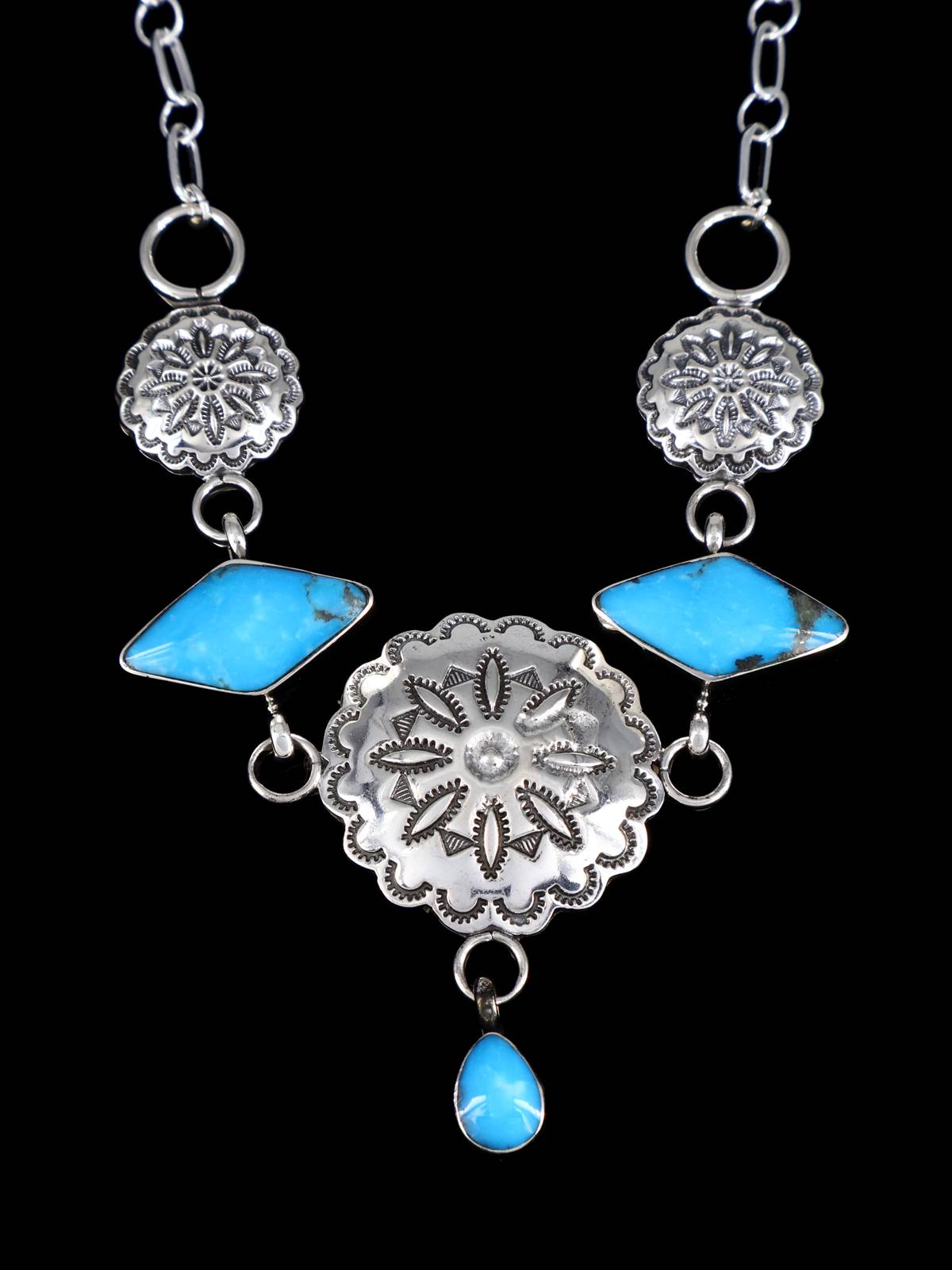 Native American Sterling Silver Turquoise Sculpted Necklace - PuebloDirect.com
