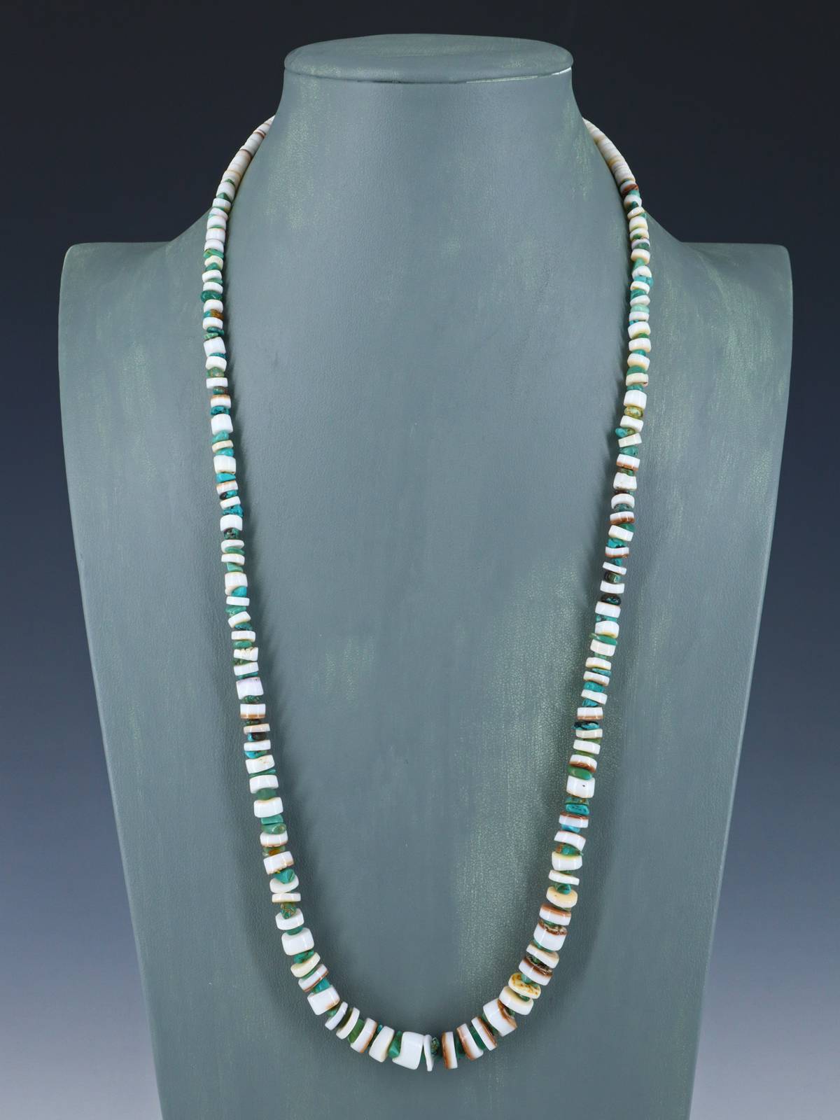 27" Navajo Single Strand Spiny Oyster and Turquoise Necklace - PuebloDirect.com