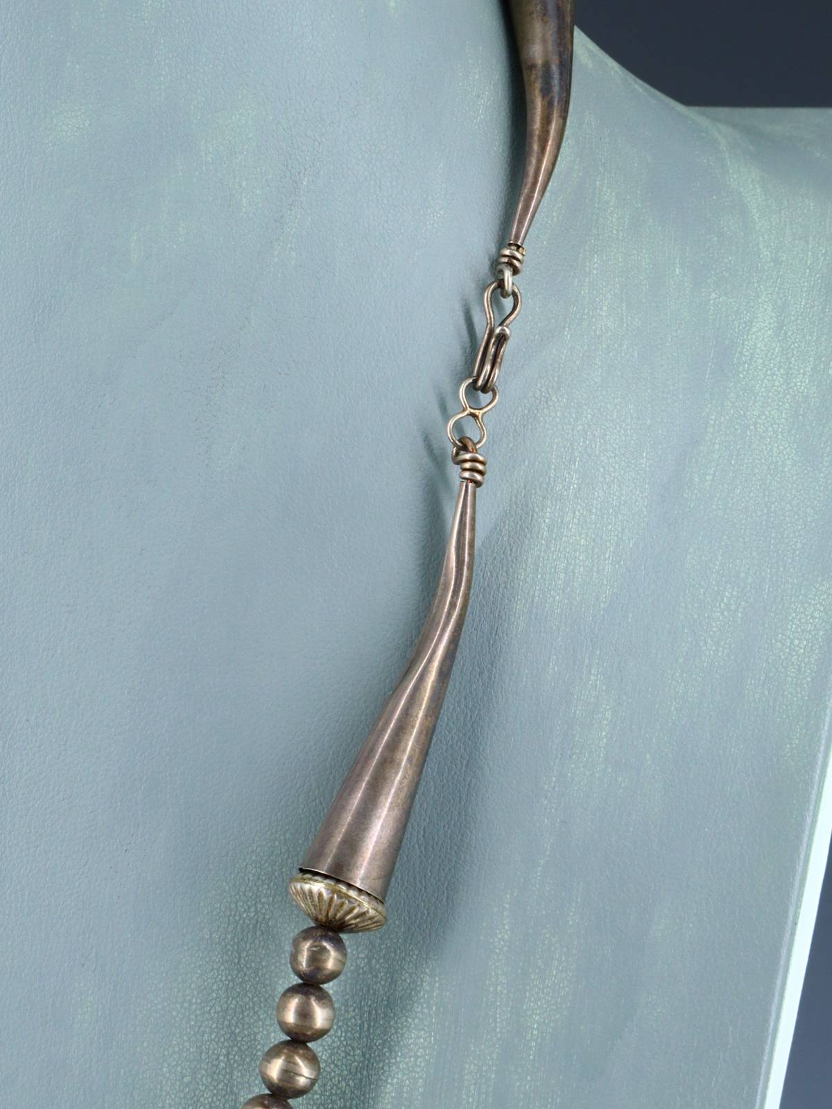 Vintage Native American Turquoise Sterling Silver Nugget Necklace - PuebloDirect.com