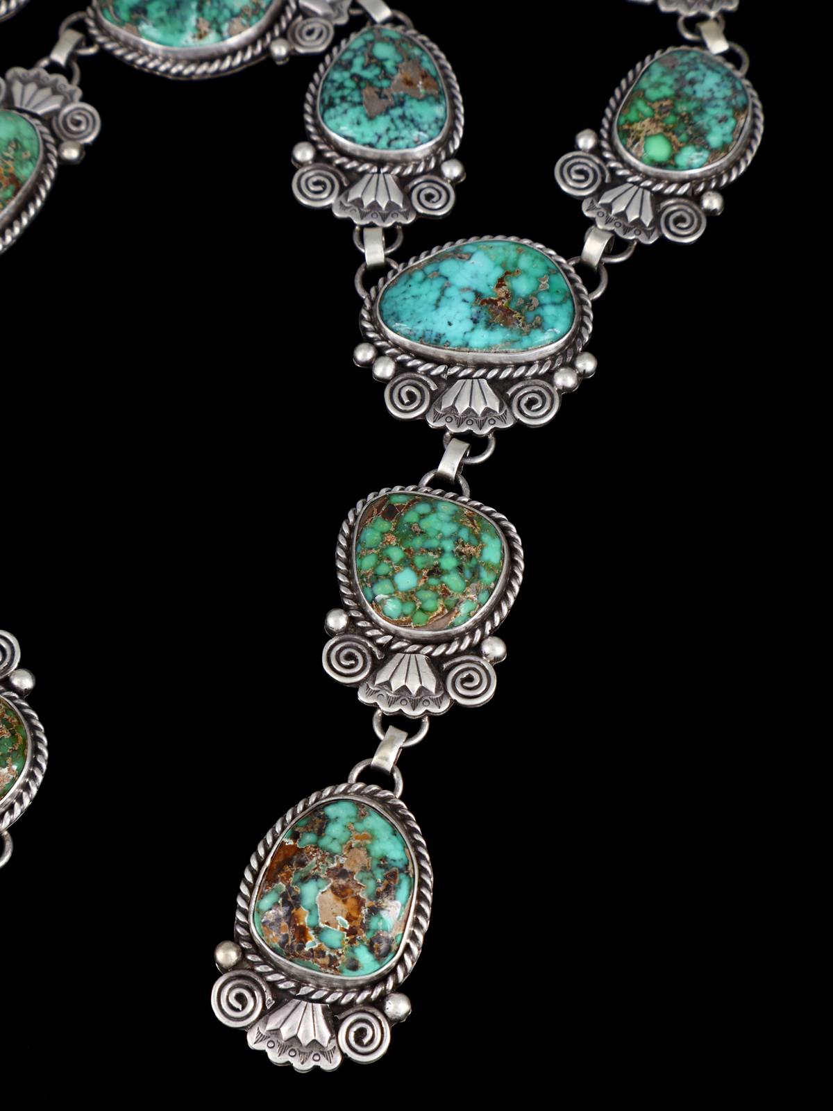 Native American Sterling Silver Carico Turquoise and Variscite Lariat Y Necklace - PuebloDirect.com