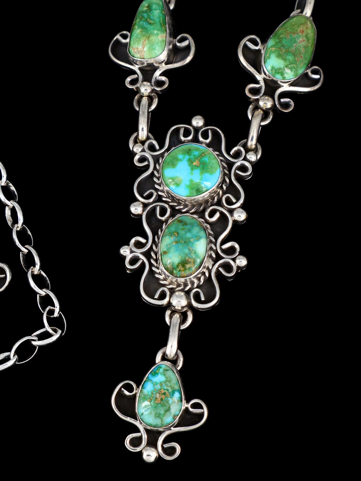Native American Sonoran Gold Turquoise Lariat Necklace and Earring Set - PuebloDirect.com