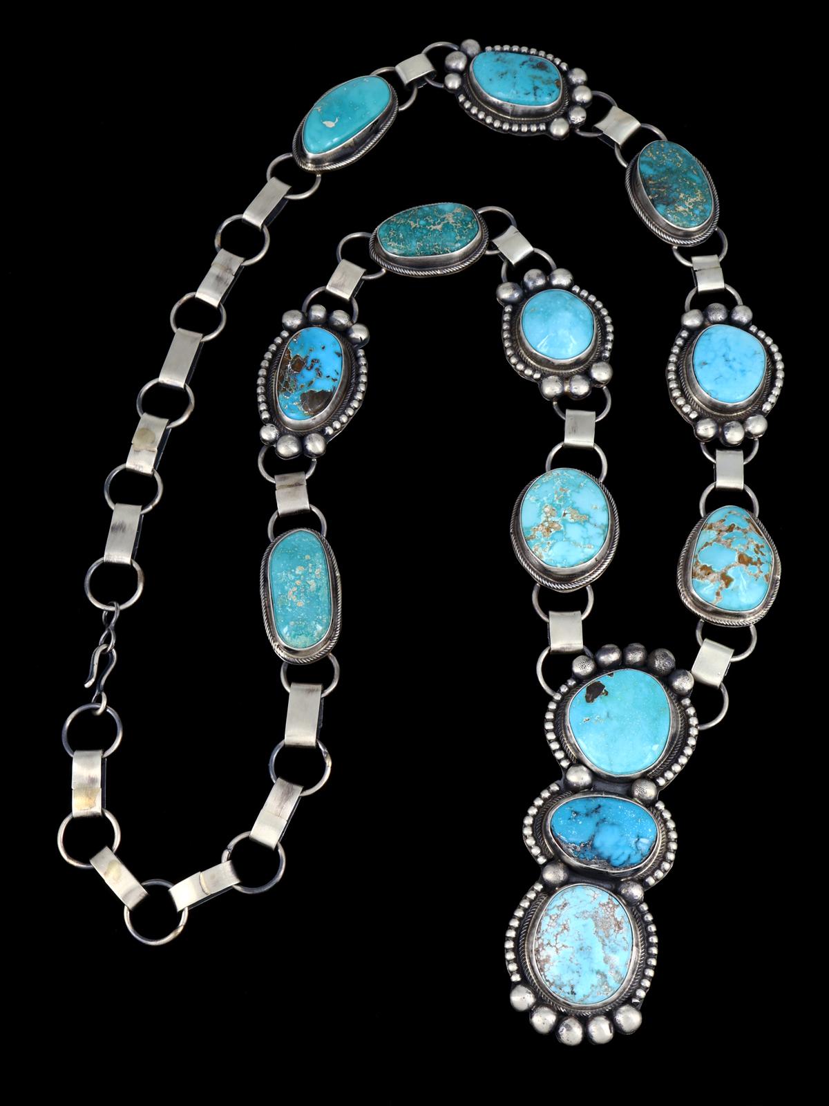 Native American Sterling Silver Carico Lake Turquoise Lariat