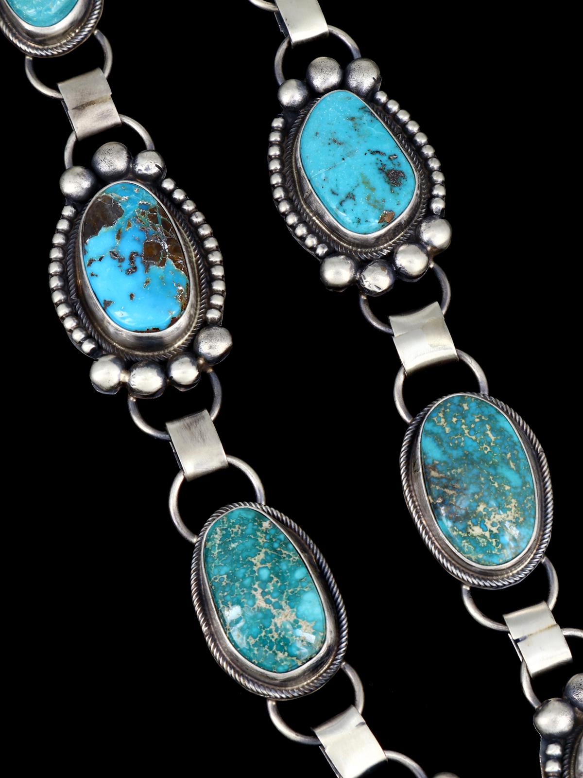 Native American Sterling Silver Carico Lake Turquoise Lariat Necklace - PuebloDirect.com