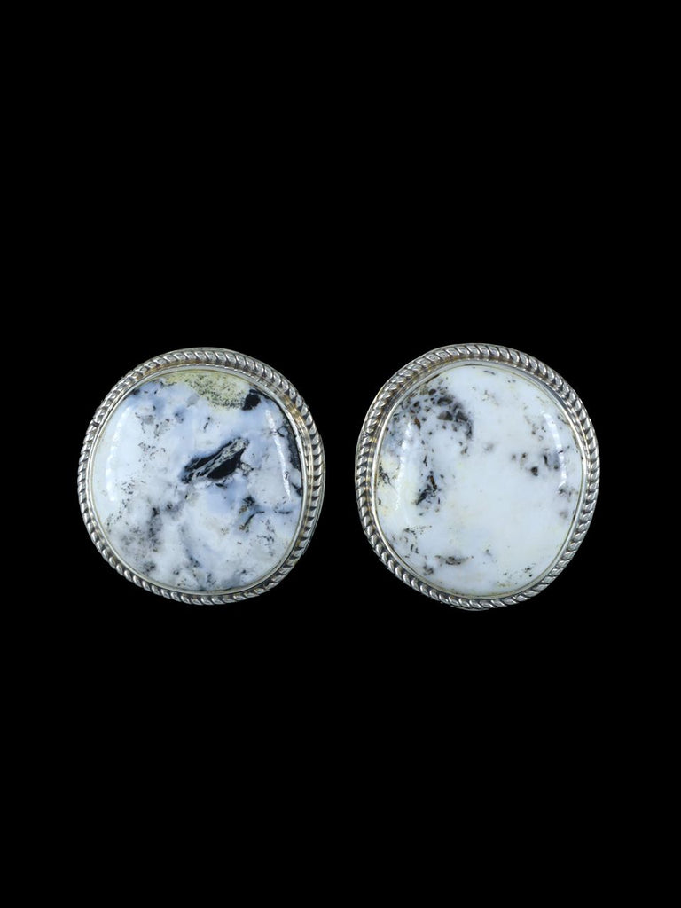 Native American Sterling Silver White Buffalo Post Earrings - PuebloDirect.com