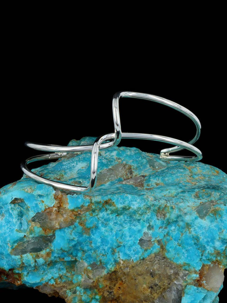 Navajo Sterling Silver Double Wave Bracelet - PuebloDirect.com