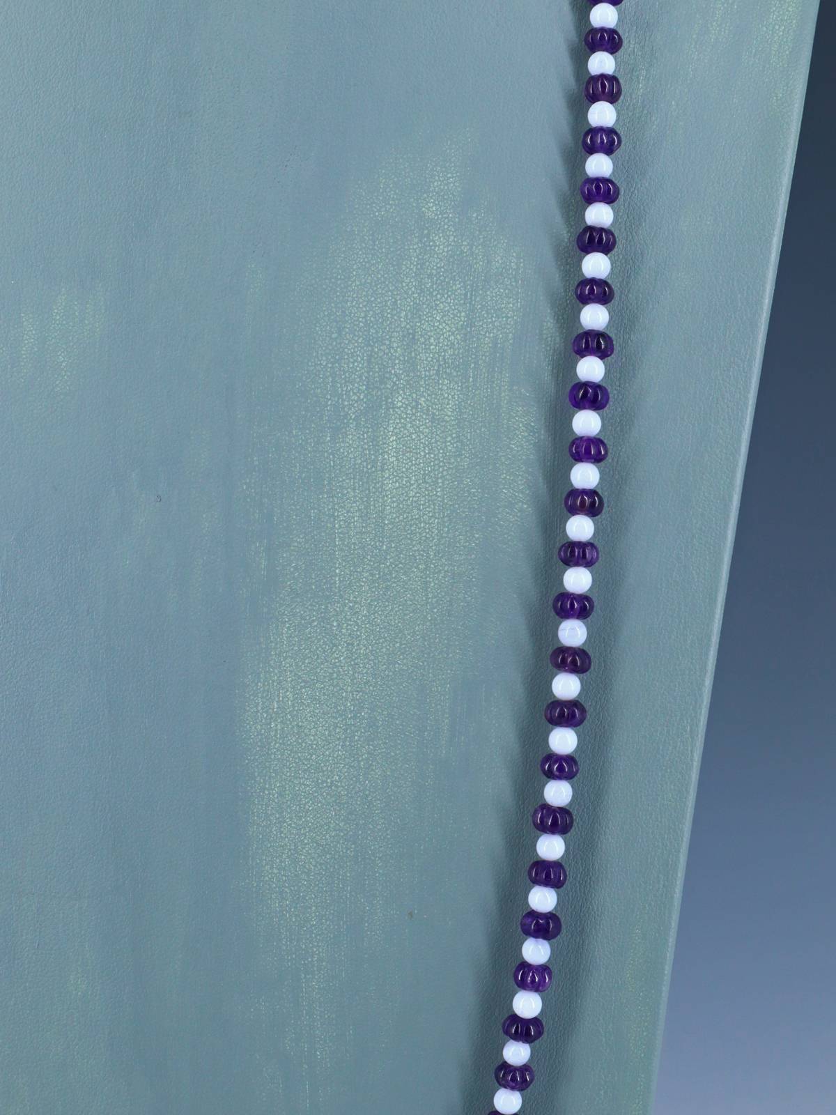 Navajo Single Strand Amethyst and Blue Lace Agate Necklace - PuebloDirect.com