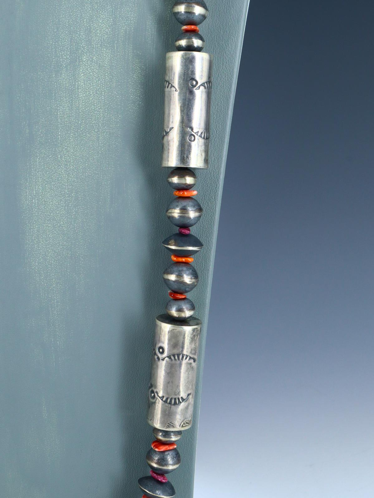 Native American Spiny Oyster and Sterling Silver Beaded Necklace