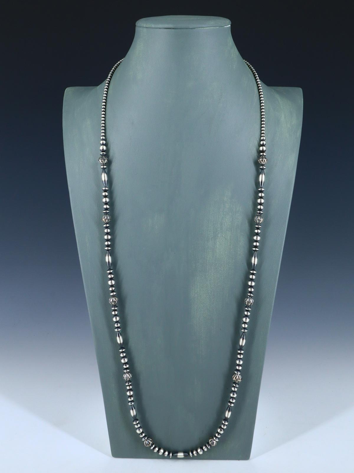 36" Native American Sterling Silver Bead Necklace