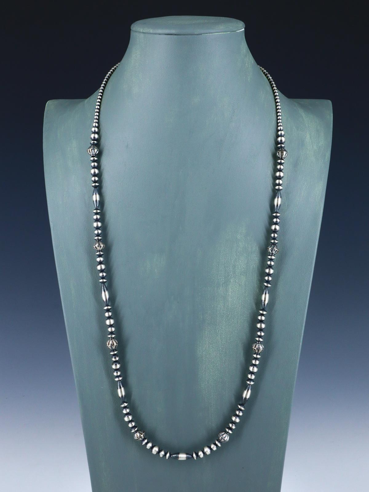 30" Native American Sterling Silver Bead Necklace