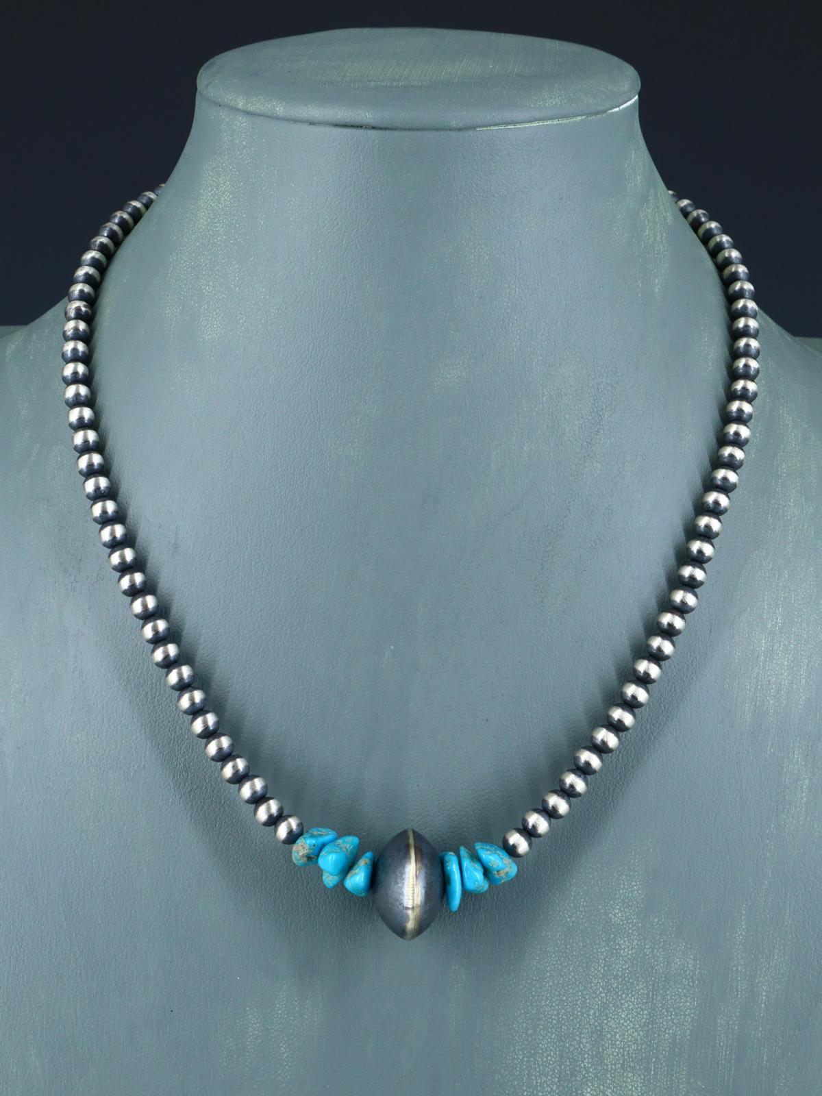 Native American Turquoise Nugget and Silver Bead Choker Necklace