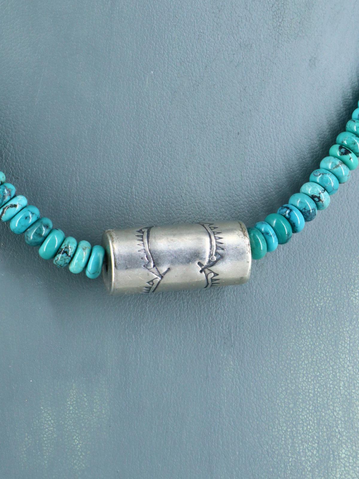 18" Native American Turquoise and Silver Bead Necklace