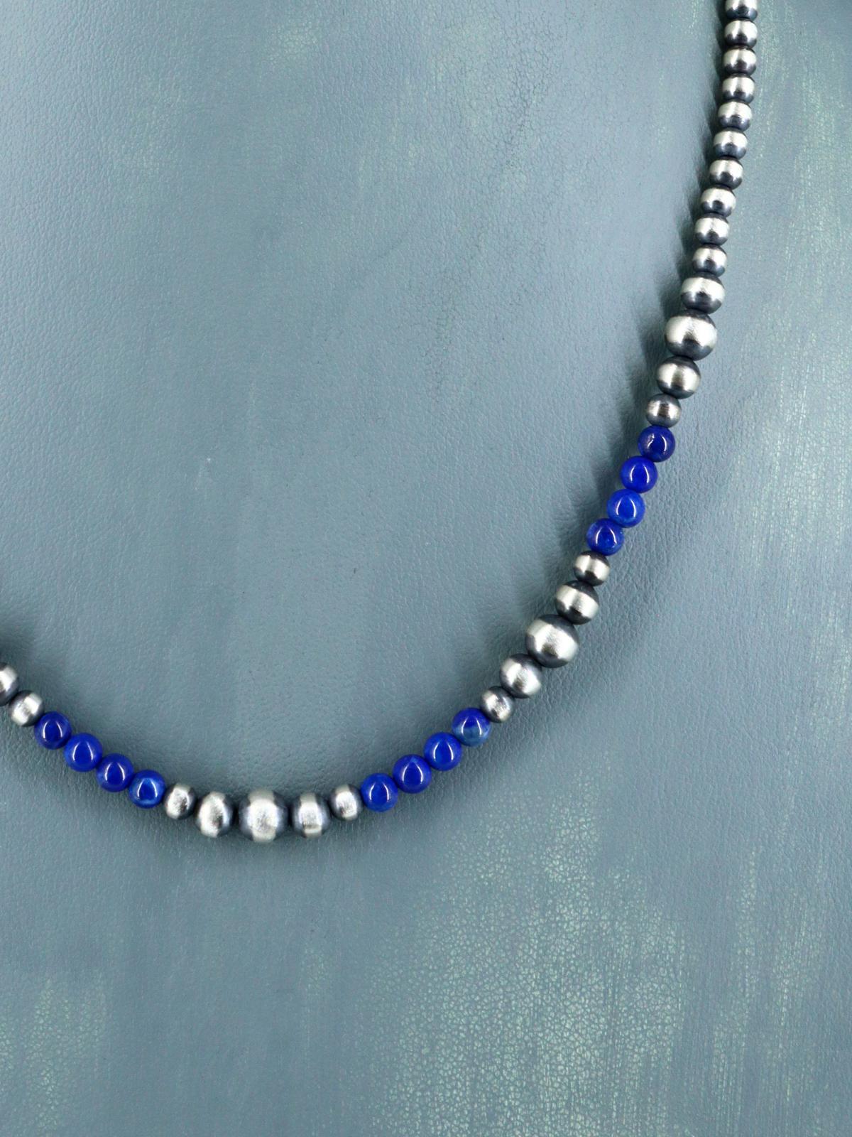Native American Lapis and Silver Beaded Necklace