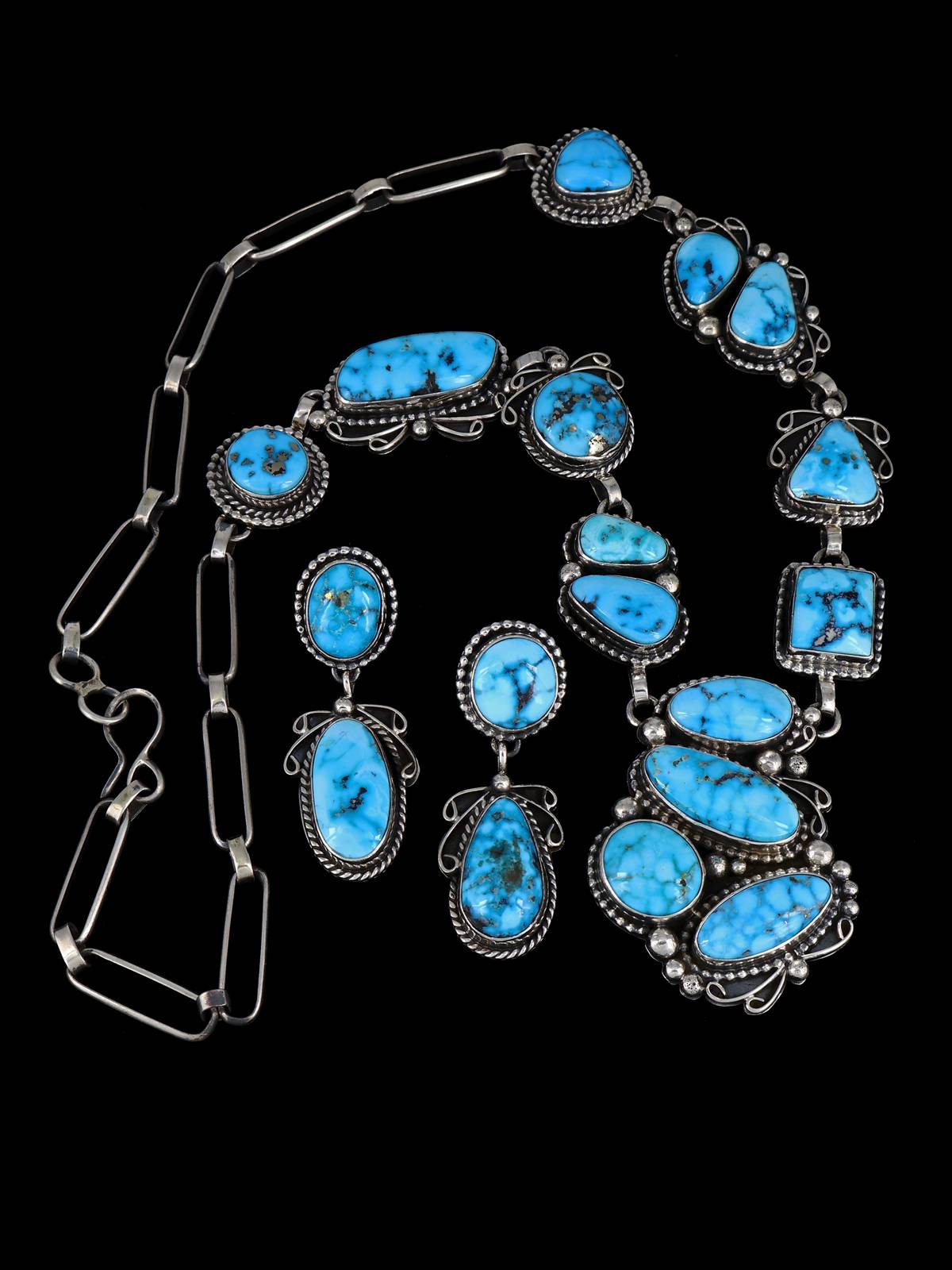 Native American Jewelry Kingman Turquoise Lariat Necklace Set - PuebloDirect.com