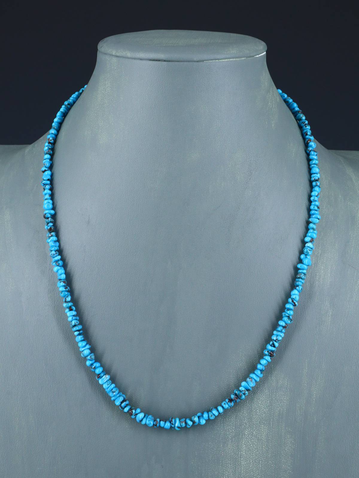 20" Navajo Single Strand Egyptian Turquoise Necklace - PuebloDirect.com