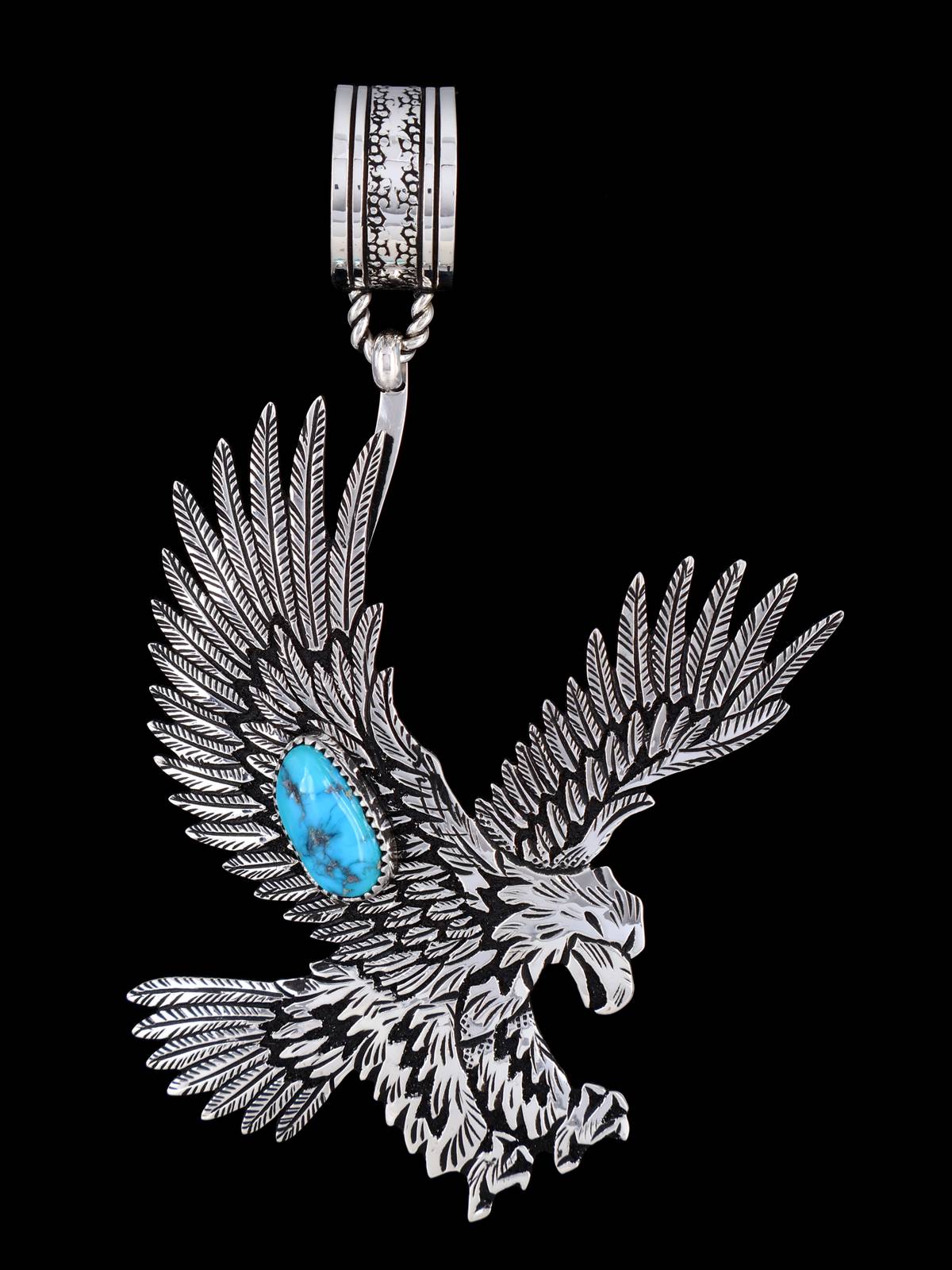 Native American Sterling Silver Overlay Eagle Pendant - PuebloDirect.com