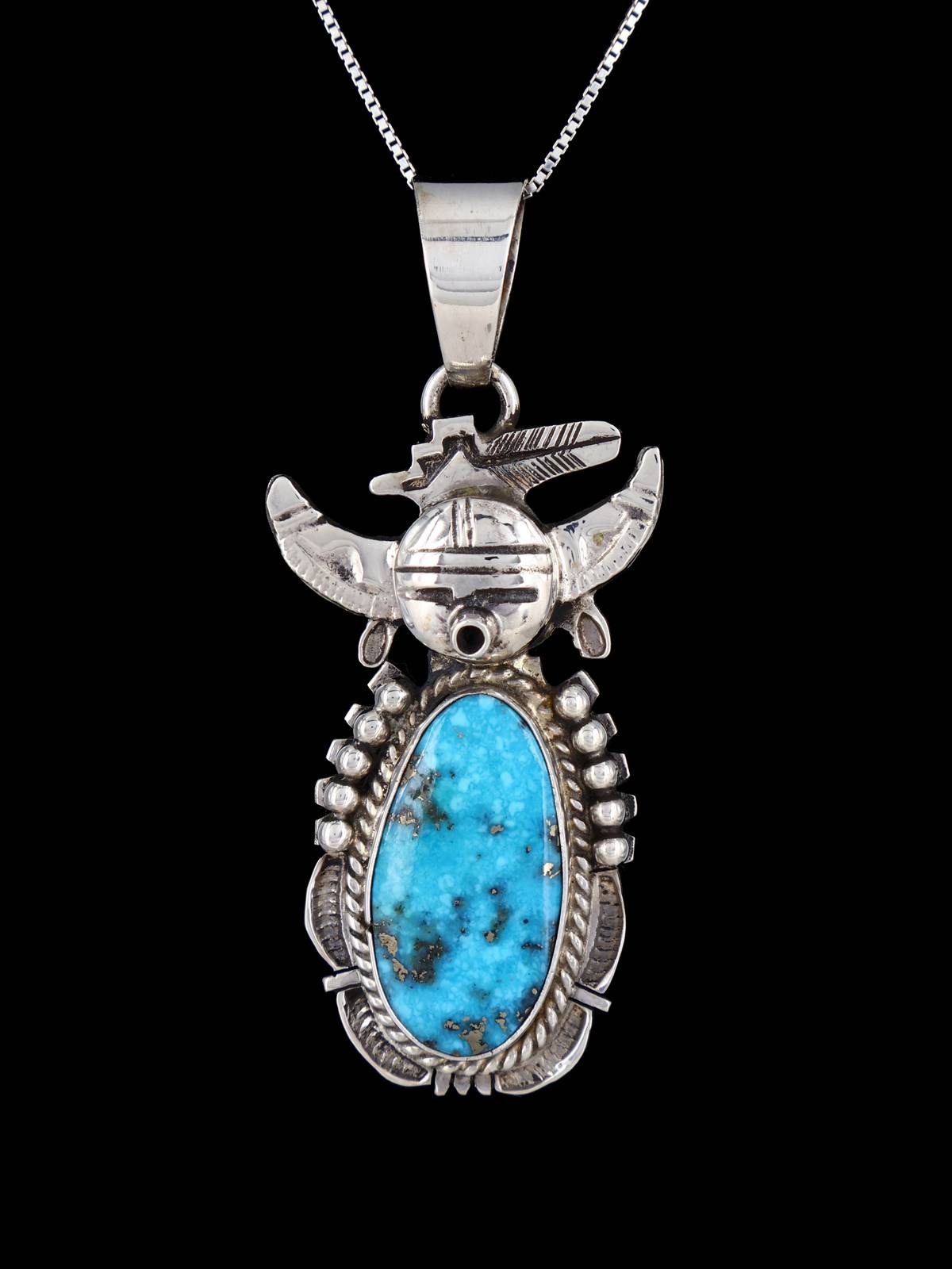 Native American Sterling Silver Turquoise Kachina Pendant - PuebloDirect.com