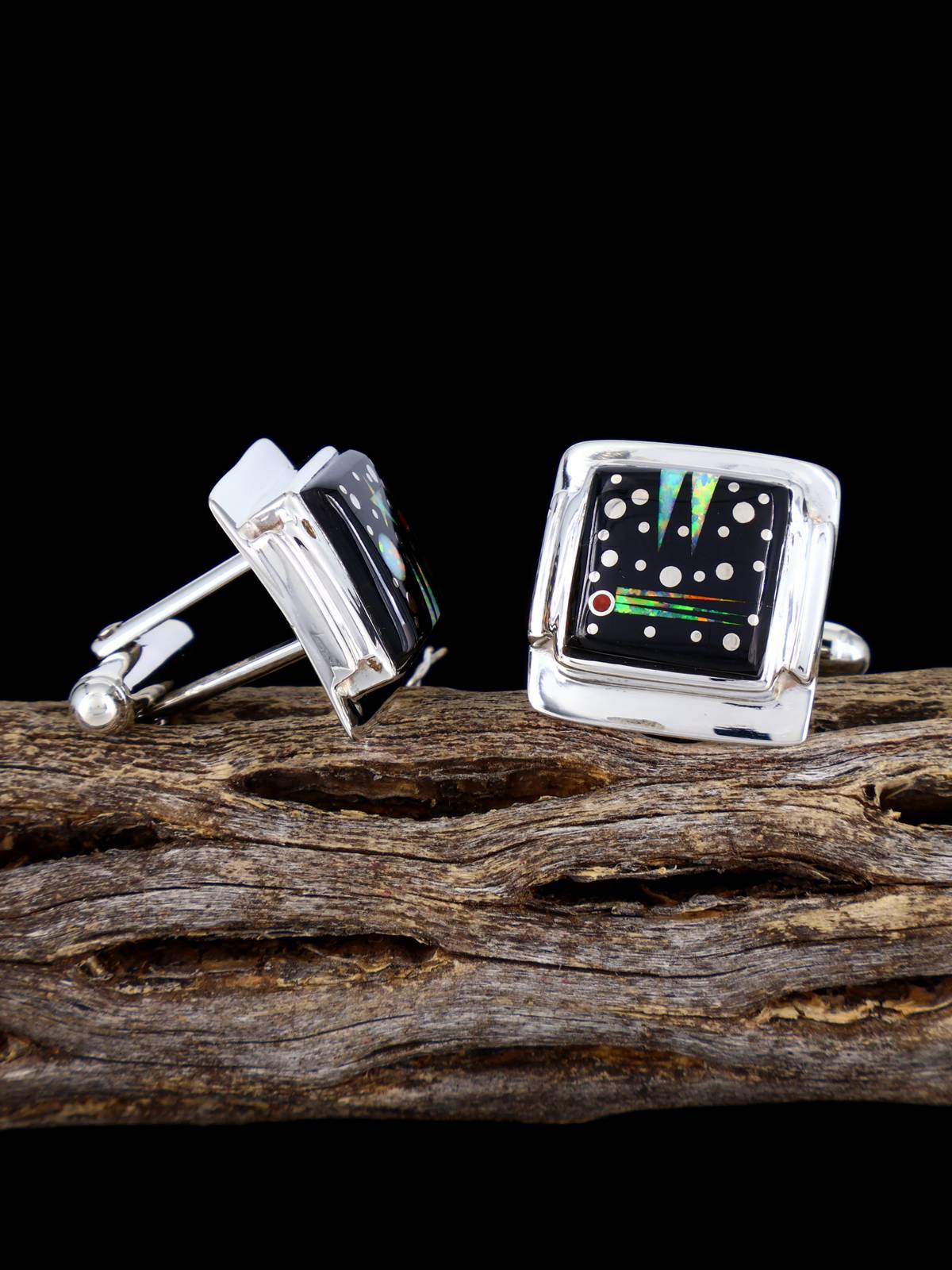 Night Sky Inlay Sterling Silver Cuff Links