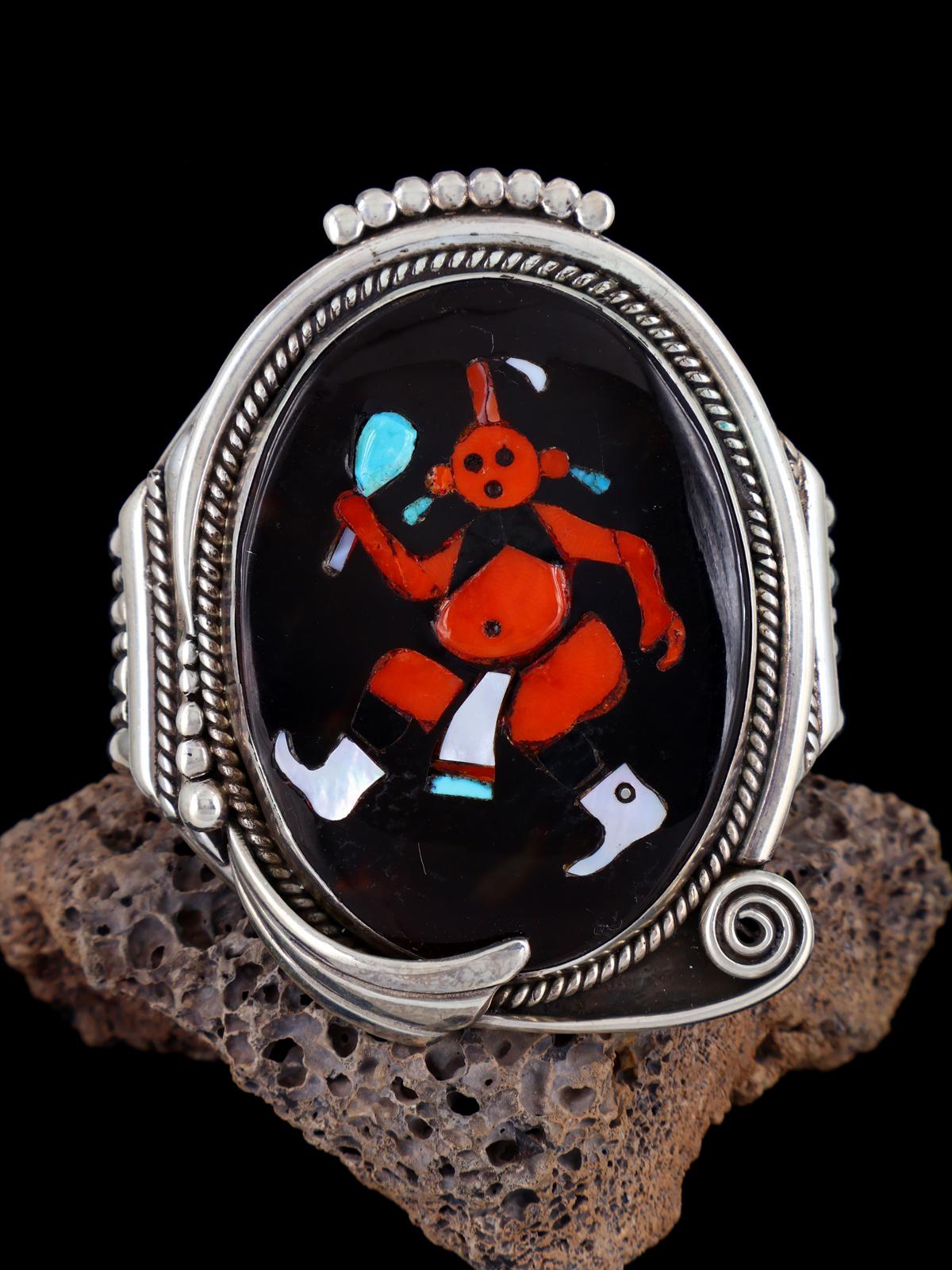 Vintage Old Zuni Inlay Mudhead Sterling Silver Cuff Bracelet - PuebloDirect.com