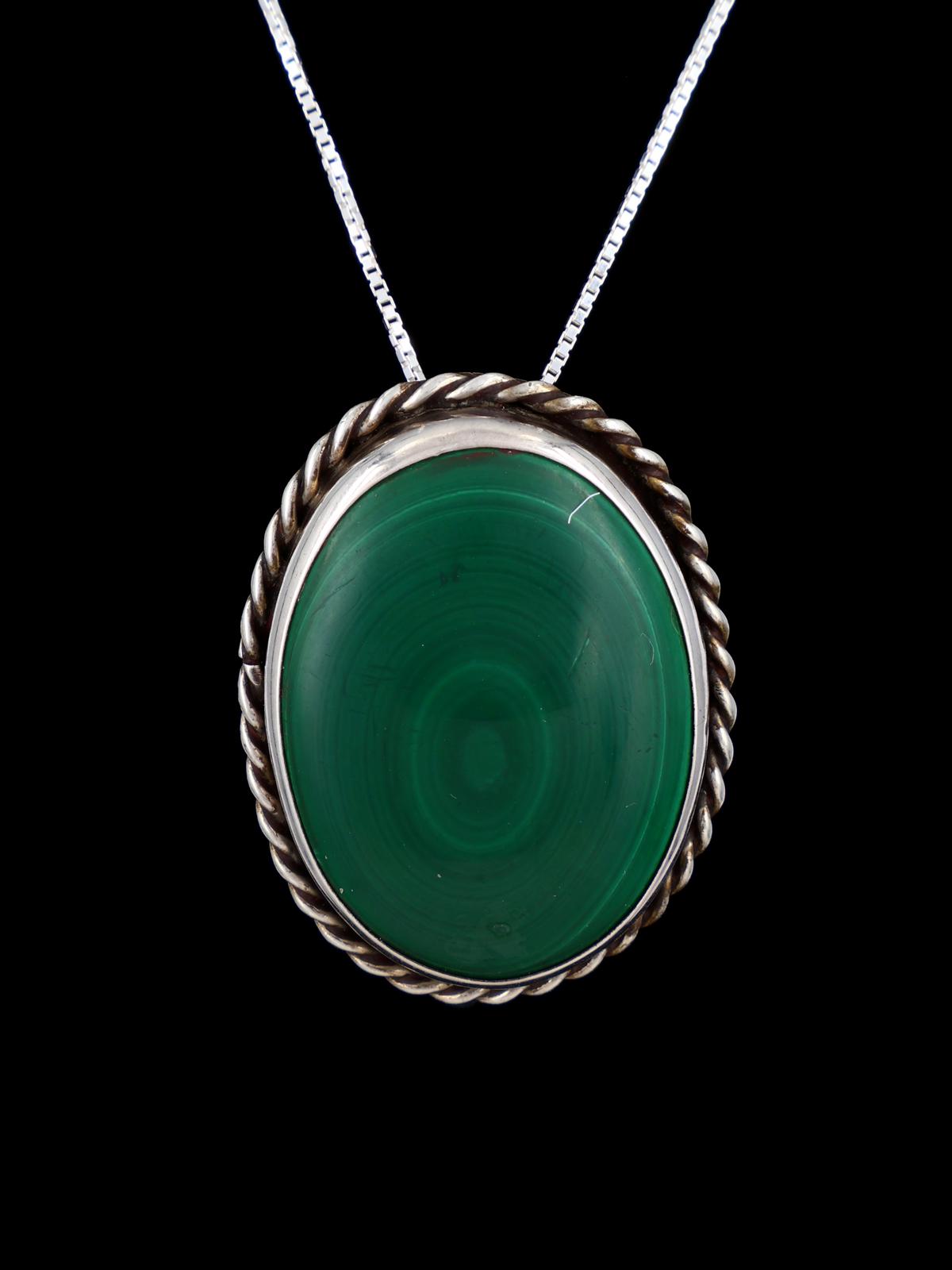 Estate Native American Sterling Silver Malachite Pendant - PuebloDirect.com