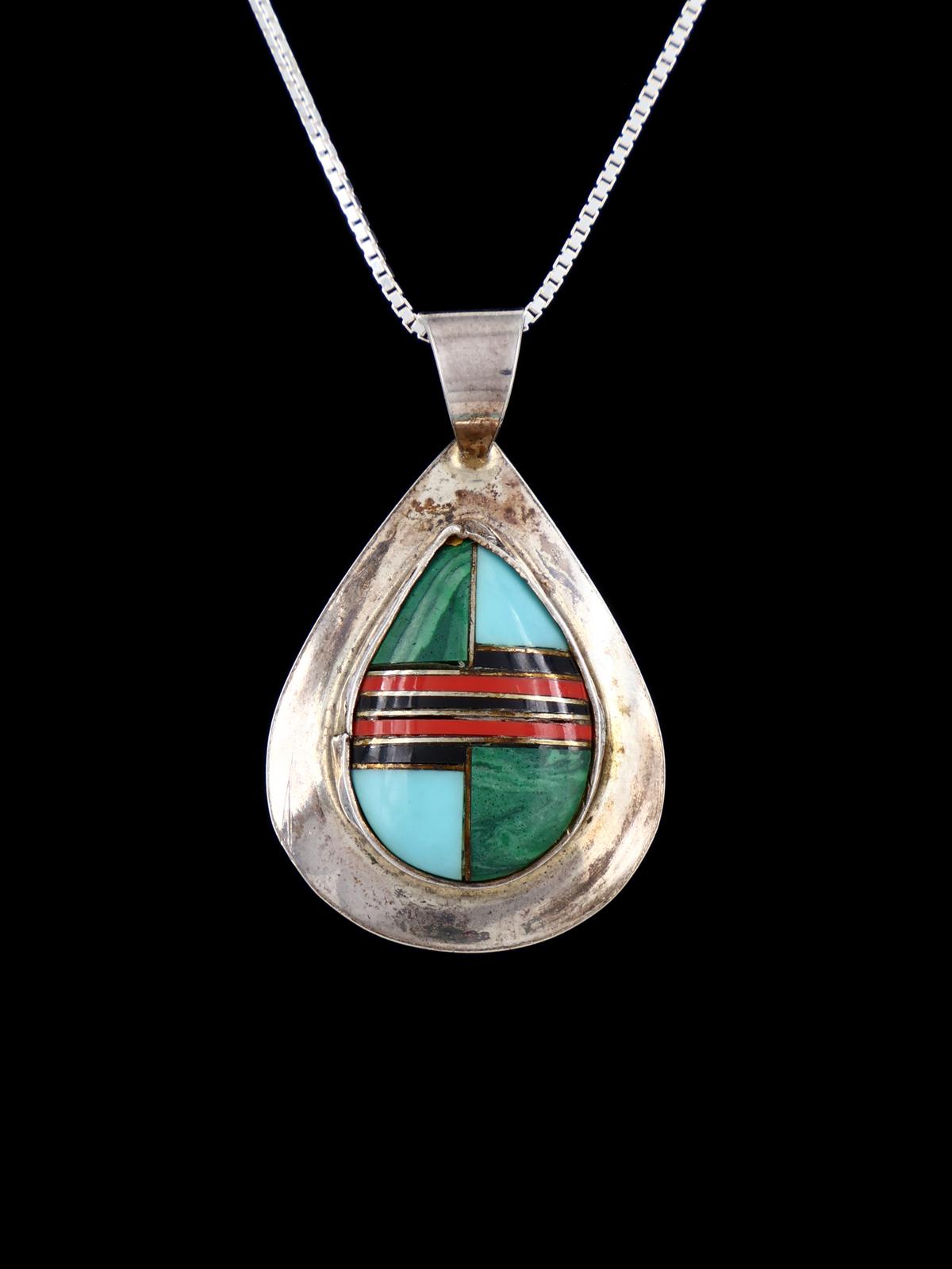 Estate Native American Sterling Silver Inlay Pendant - PuebloDirect.com