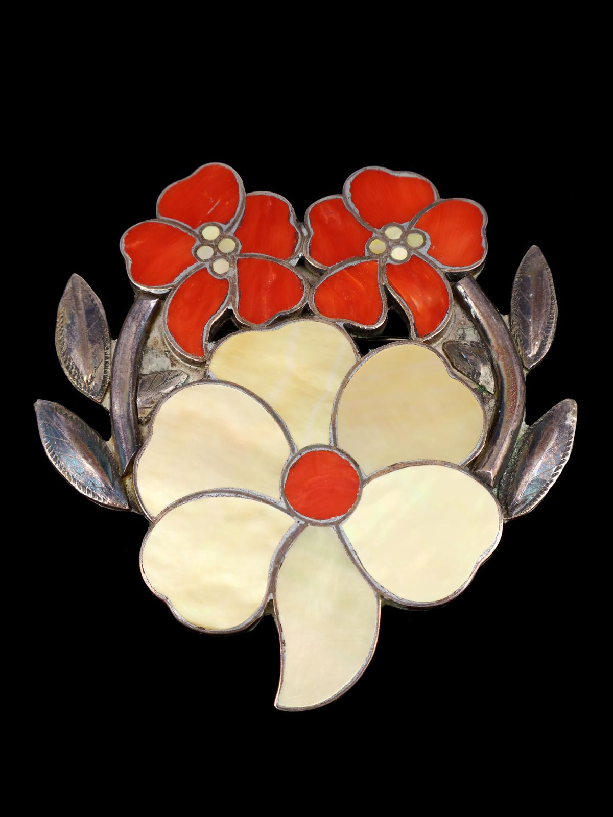 Vintage Old Zuni Flower Inlay Pin Brooch - PuebloDirect.com