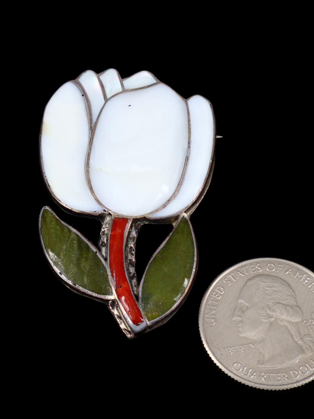 Vintage Zuni Inlay Flower Brooch Pin - PuebloDirect.com
