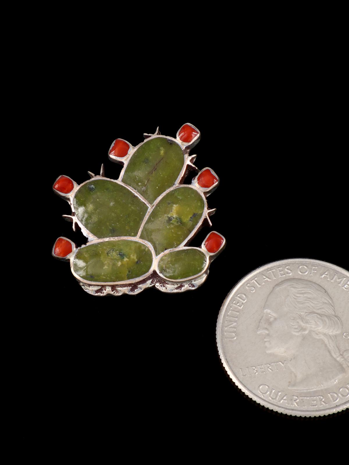 Vintage Zuni Inlay Flowering Cactus Brooch Pin - PuebloDirect.com
