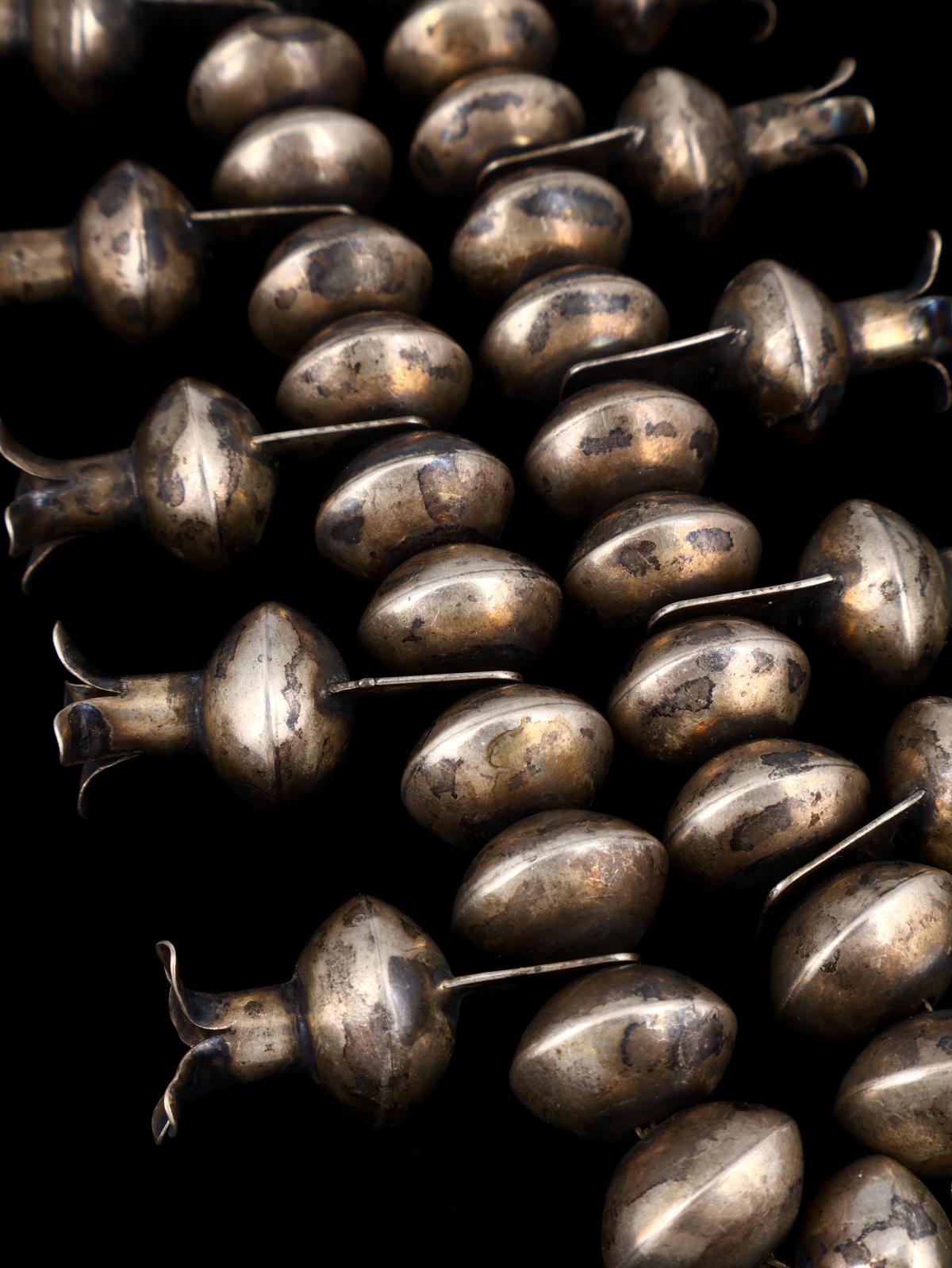 Old Native American Turquoise Sterling Silver Squash Blossom Necklace - PuebloDirect.com