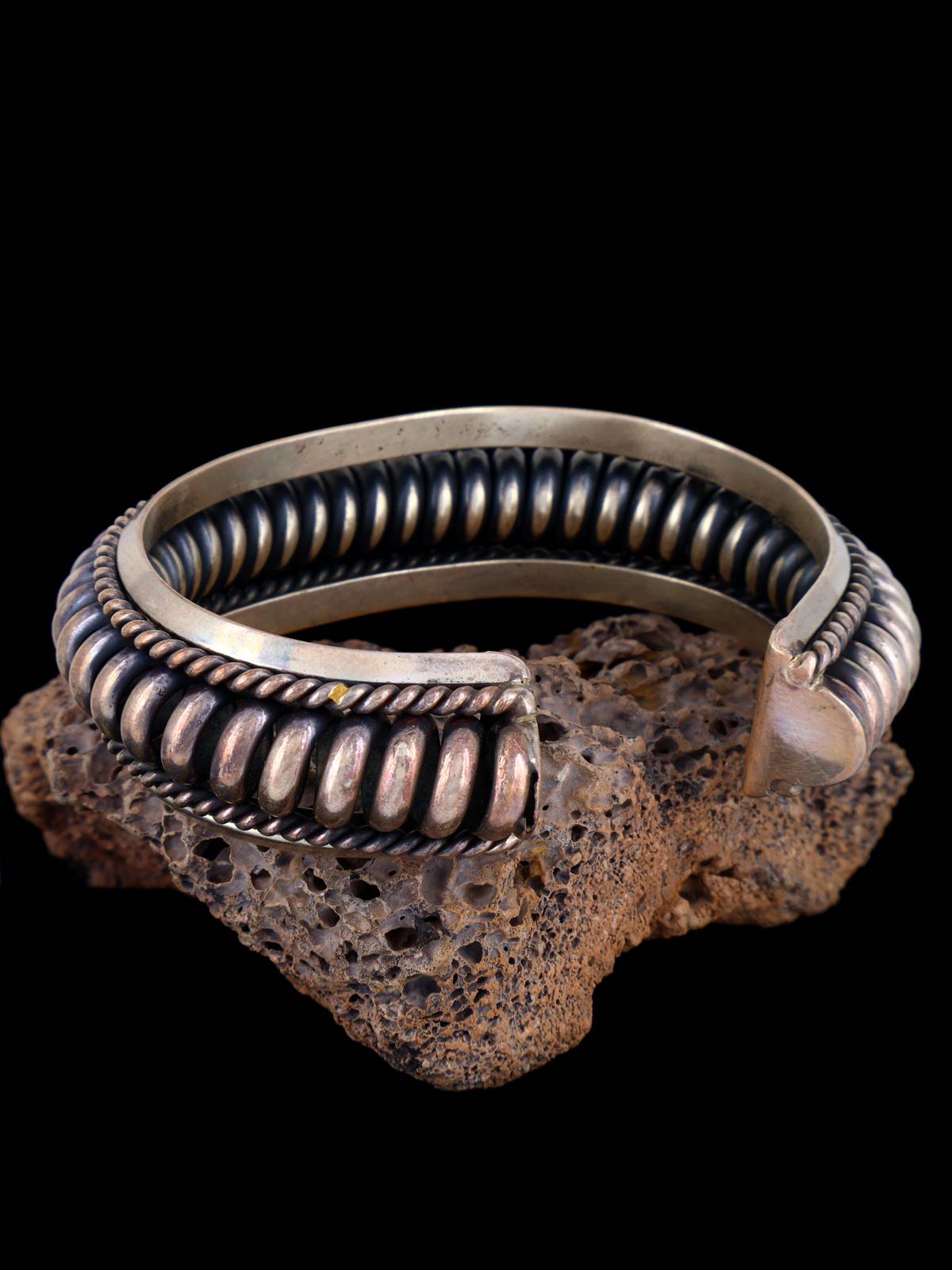 Vintage Navajo Heavy Sterling Silver Cuff Twisted Coil Bracelet - PuebloDirect.com