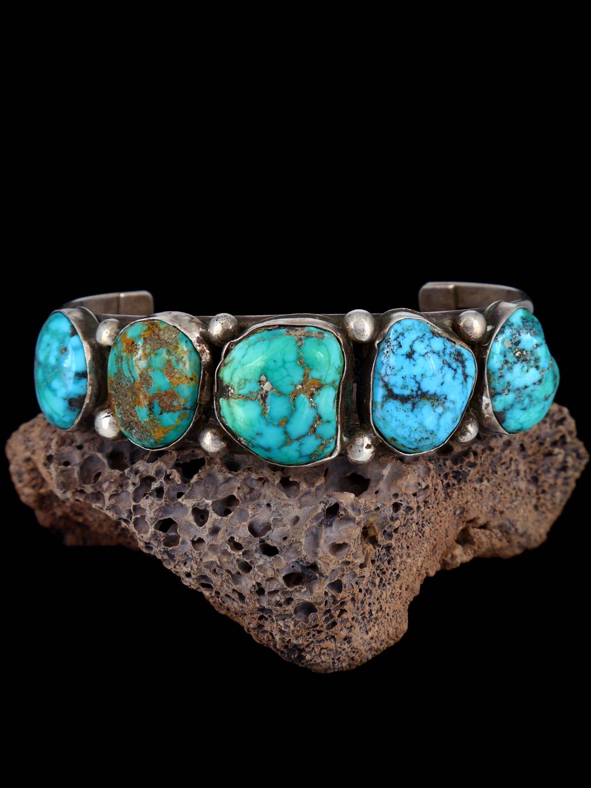 Vintage Estate Sterling Silver Turquoise Cuff Bracelet - PuebloDirect.com