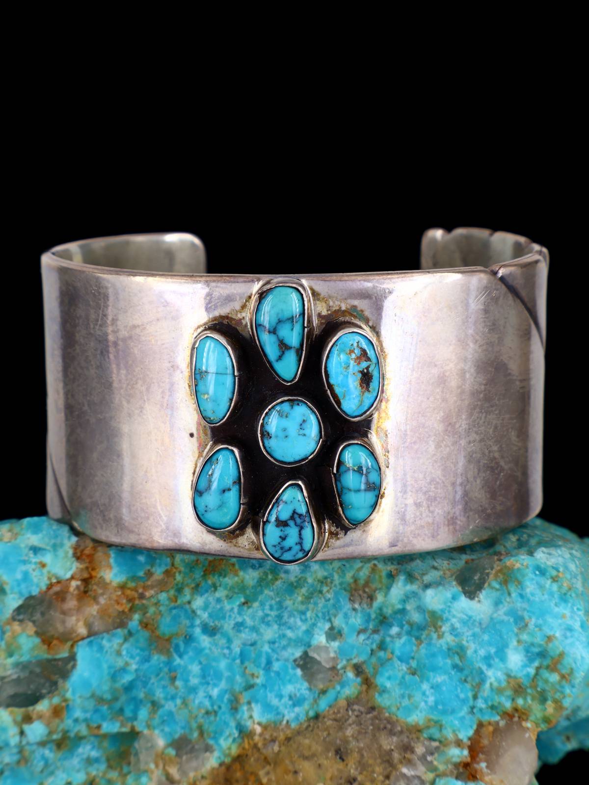 Vintage Native American Sterling Silver Turquoise Bracelet - PuebloDirect.com