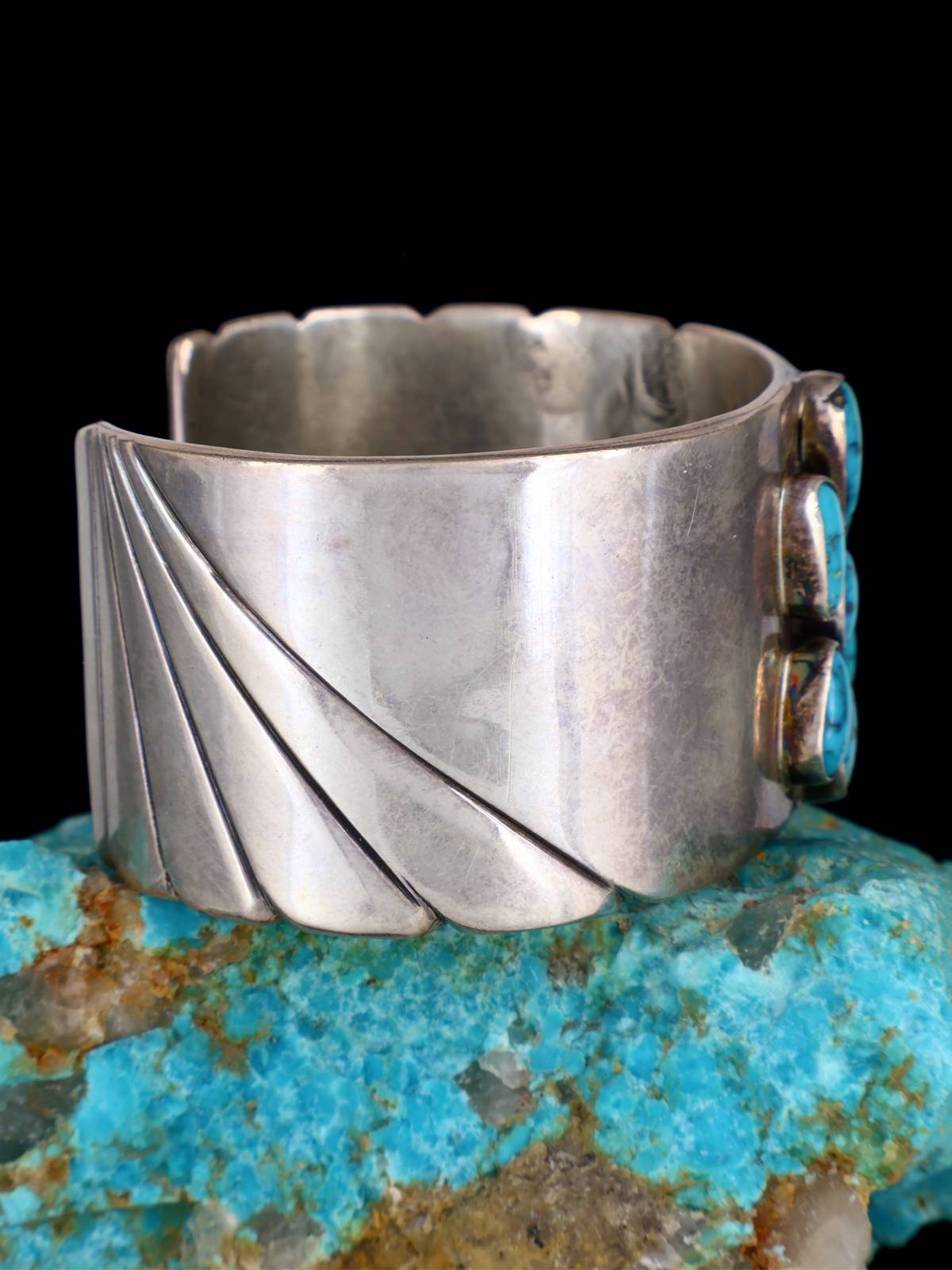 Vintage Native American Sterling Silver Turquoise Bracelet - PuebloDirect.com