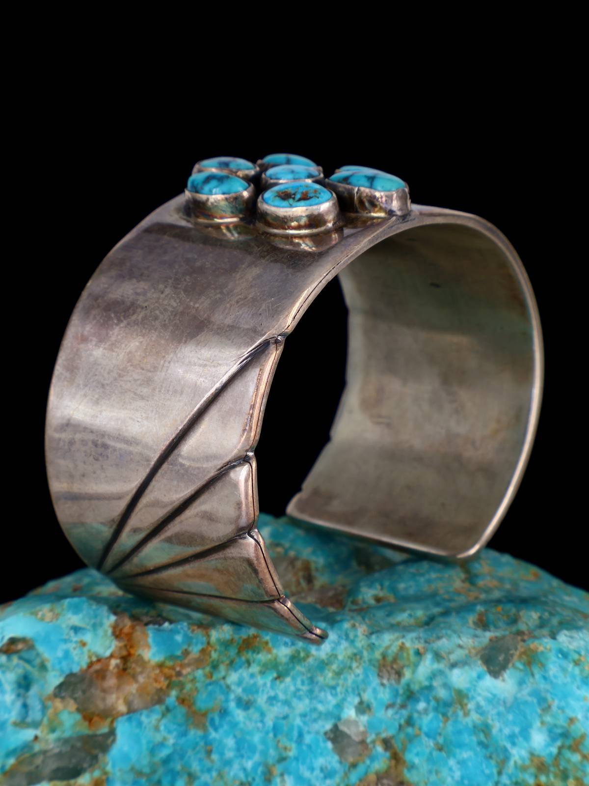 Vintage Native American Sterling Silver Turquoise Bracelet - PuebloDirect.com