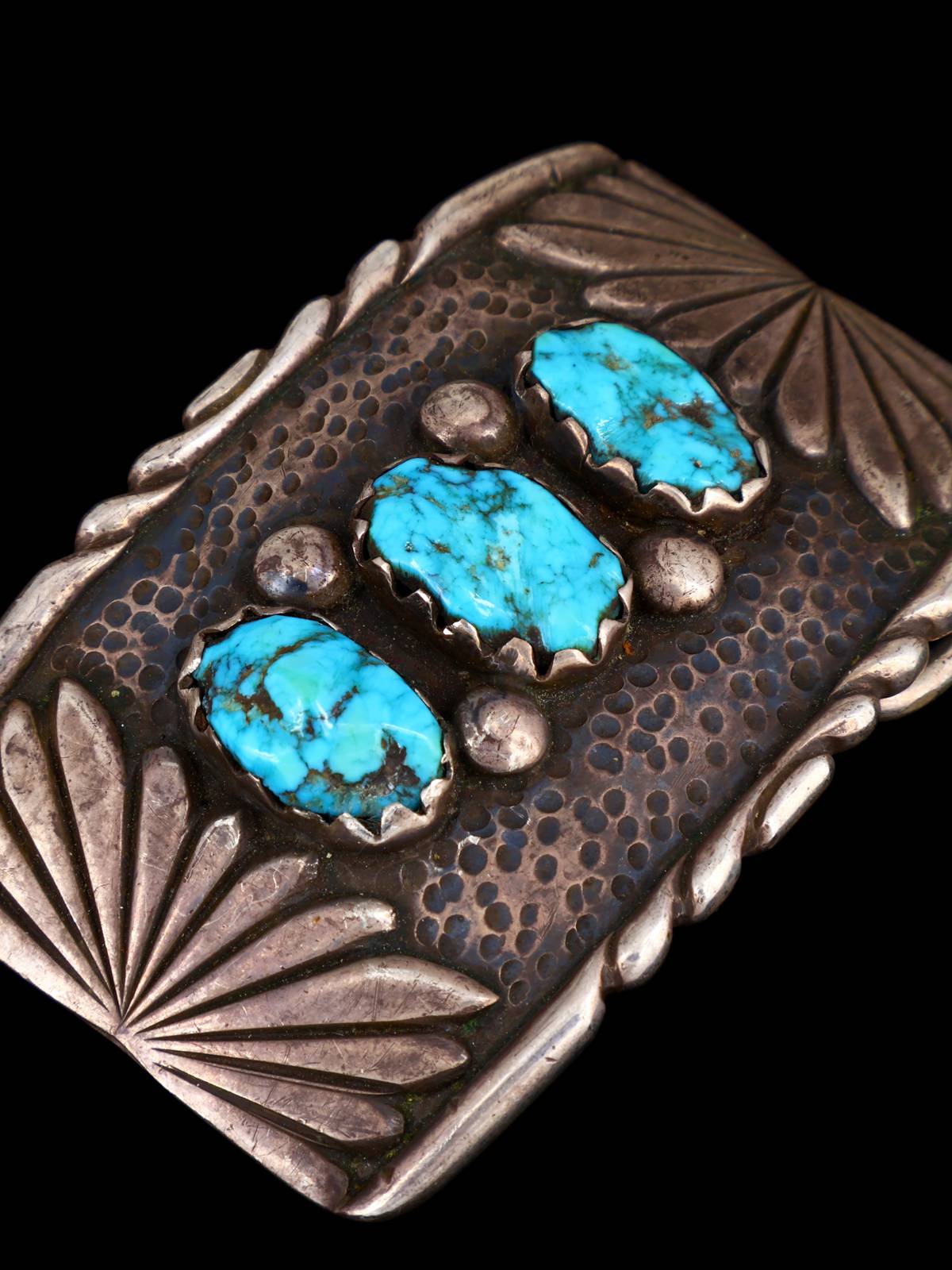 Vintage Native American Jewelry Sterling Silver Turquoise Belt Buckle