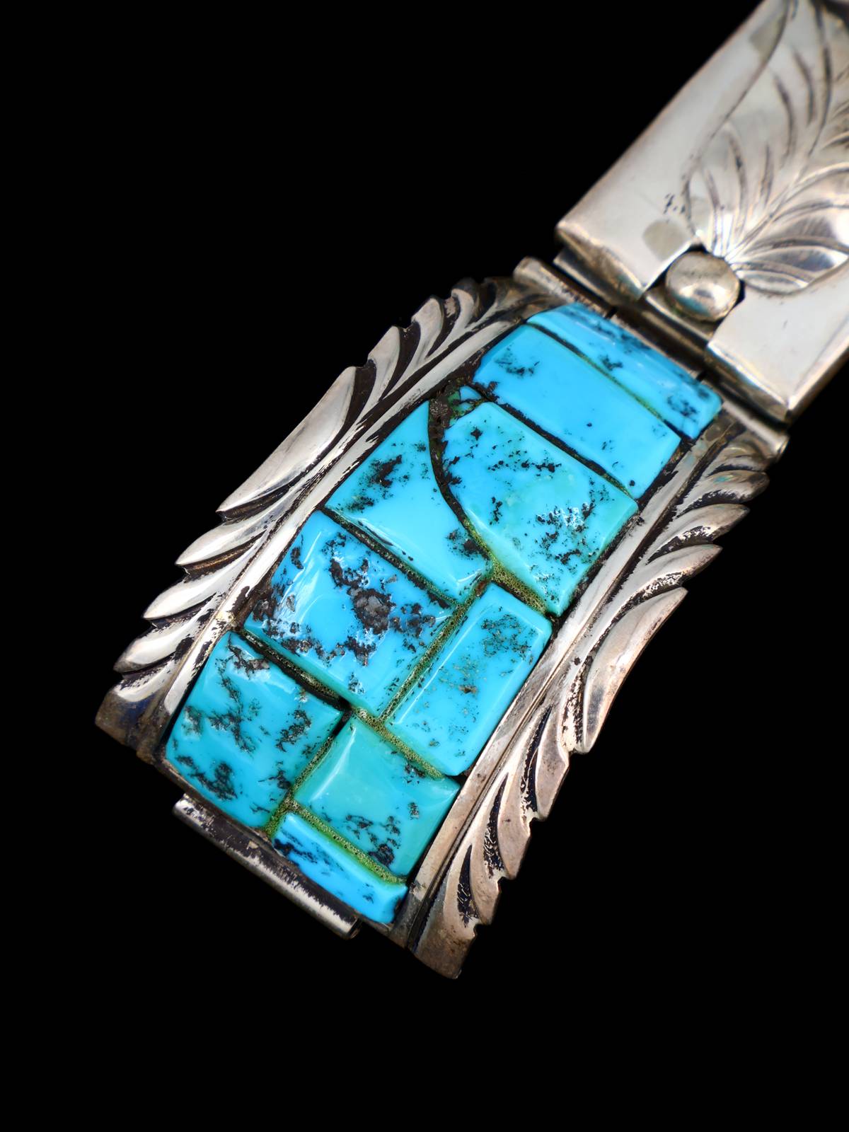 Estate Vintage Navajo Jewelry Turquoise Cobblestone Inlay Sterling Silver Watch Band