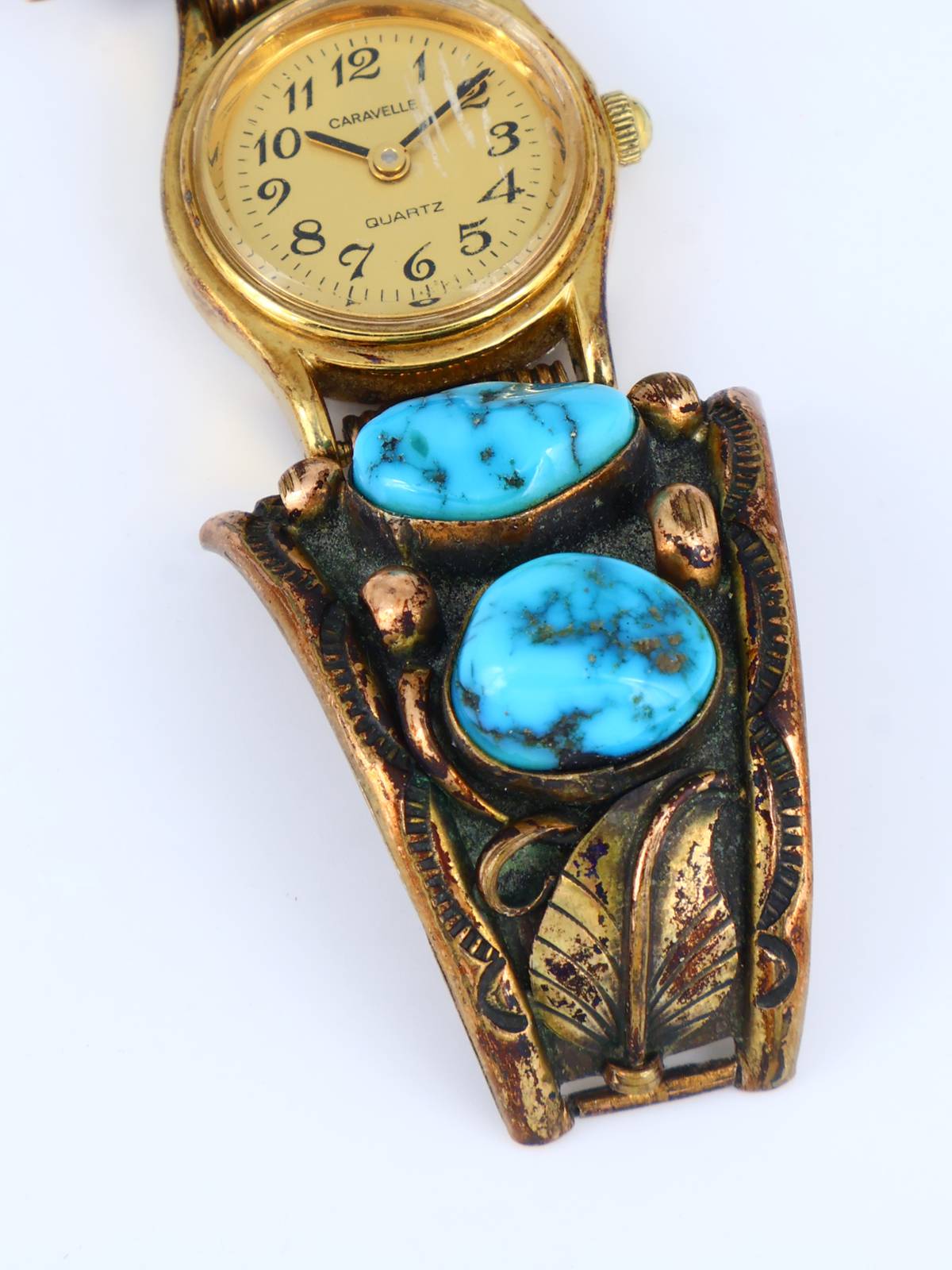 Estate Navajo Jewelry Sterling Silver and Gold Turquoise Ladies' Watch - PuebloDirect.com