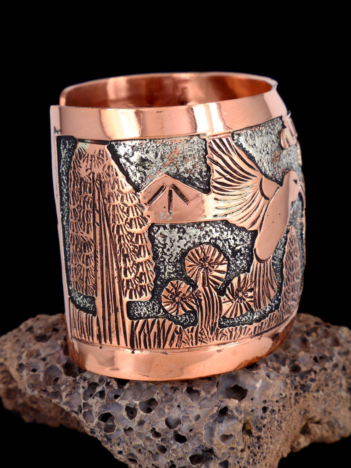Navajo Copper Pueblo Hummingbird Cuff Bracelet - PuebloDirect.com