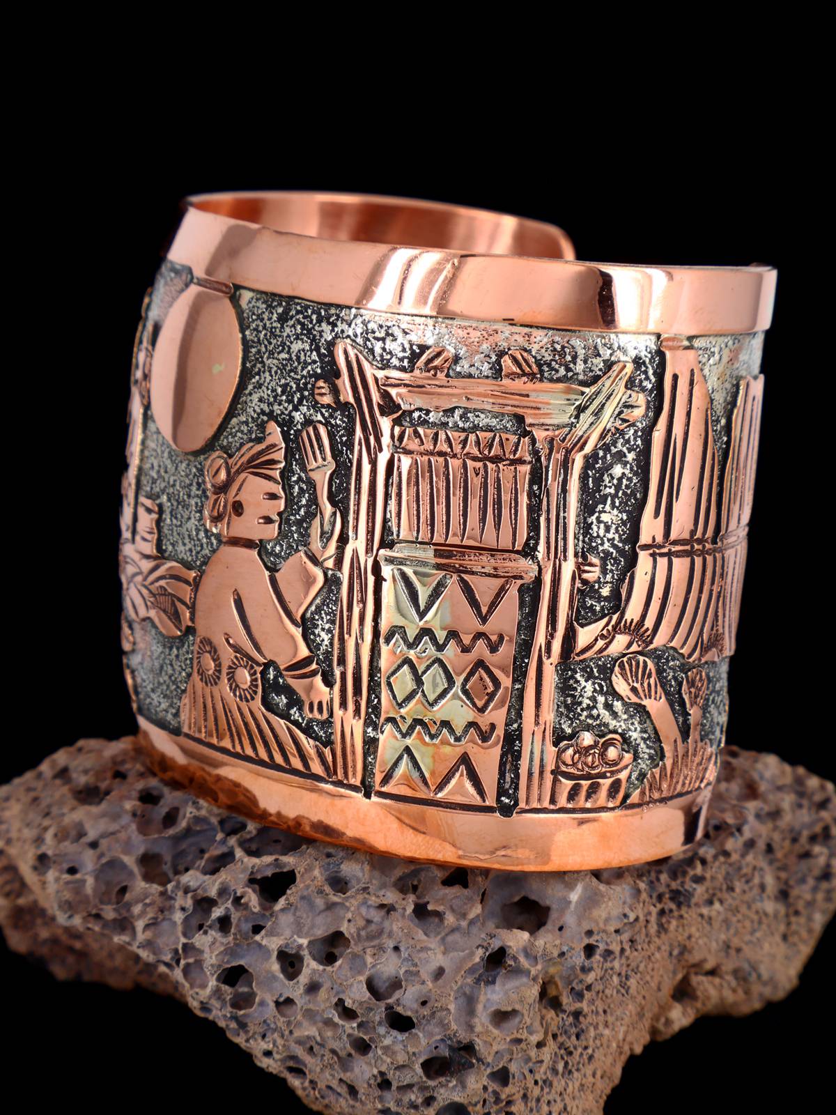 Navajo Copper Pueblo Storyteller Cuff Bracelet - PuebloDirect.com