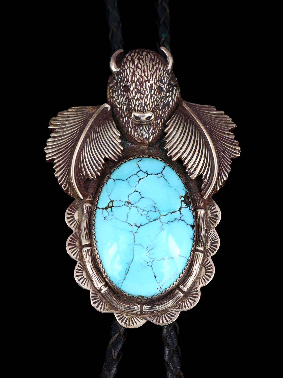 Vintage Estate Jewelry Sterling Silver Cloud Mountain Turquoise Bolo Tie