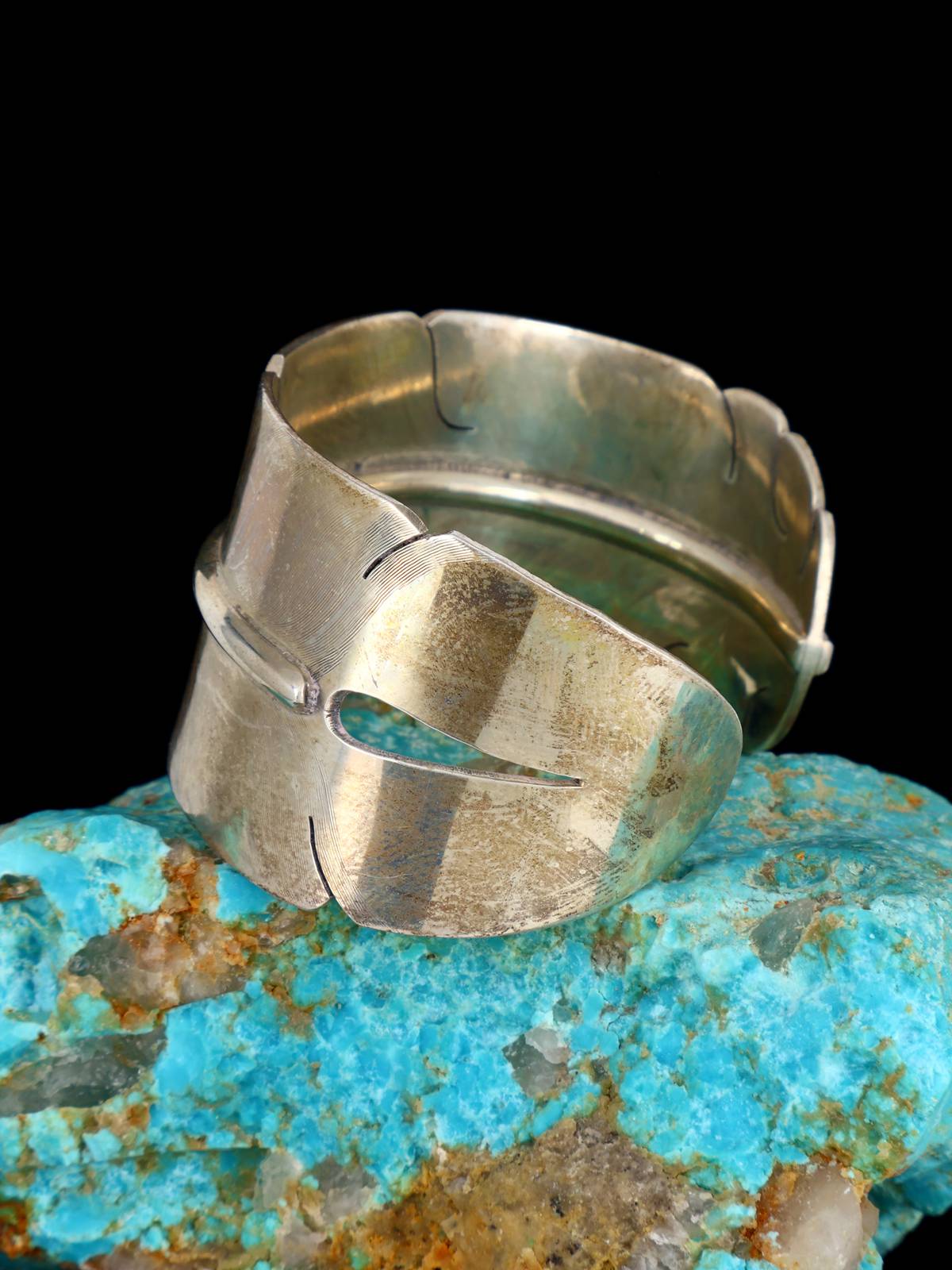Estate Isleta Pueblo Sterling Silver Feather Cuff Bracelet