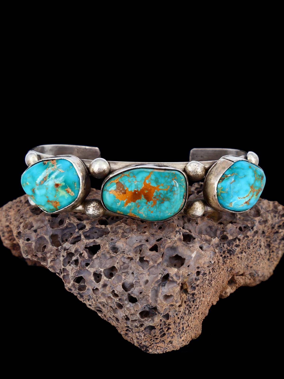 Vintage Native American Nevada Turquoise Sterling Silver Cuff Bracelet