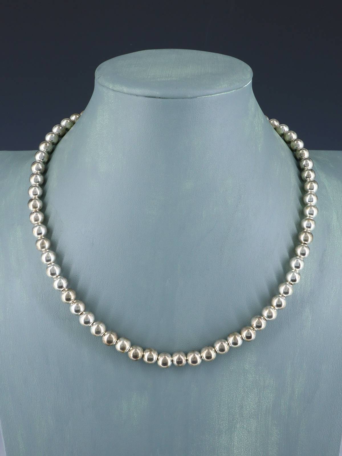 Estate Sterling Silver 8mm Round Bead Necklace