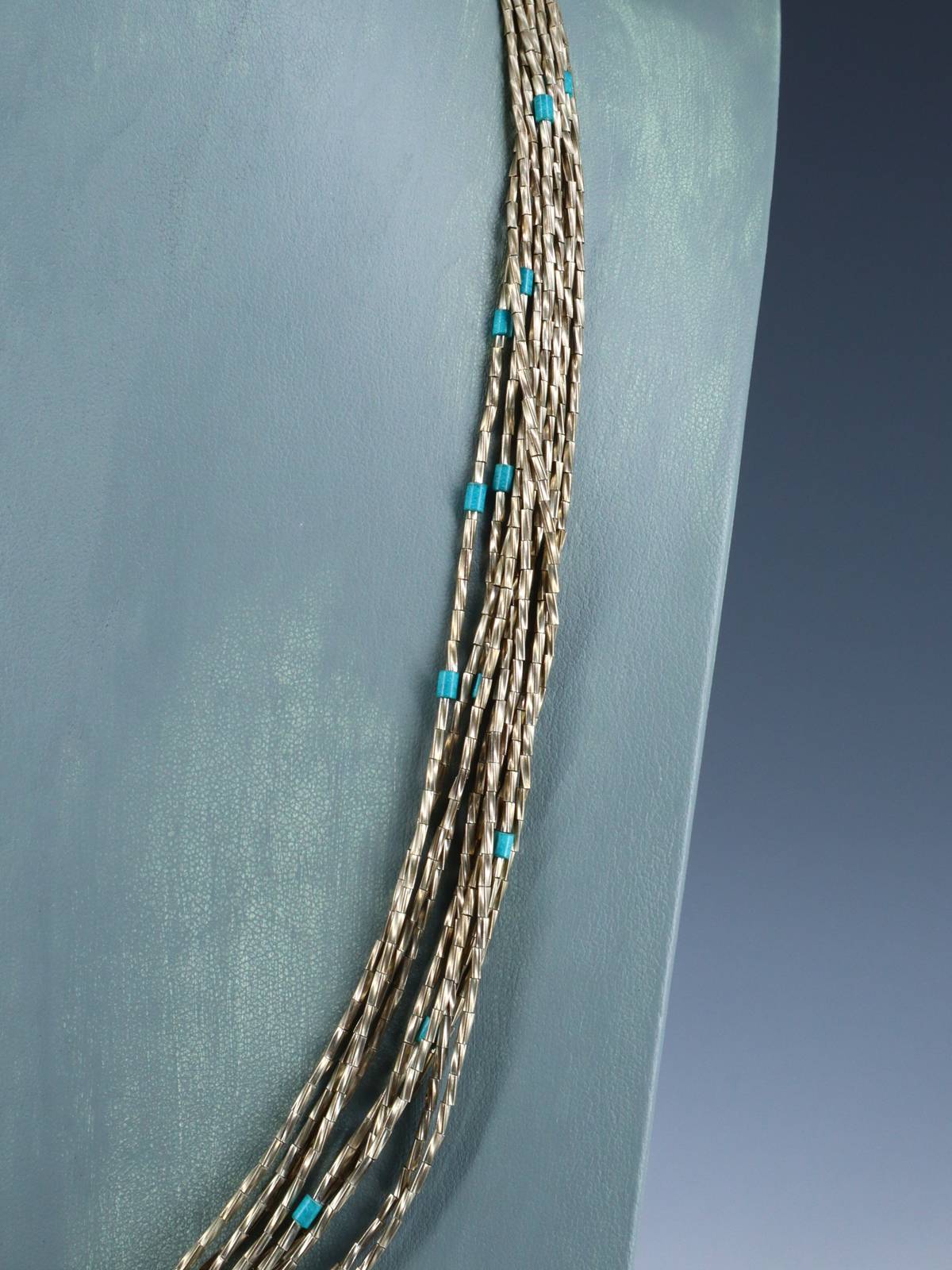 Vintage Ten Strand Sterling Silver Twisted Liquid Silver Turquoise Beaded Necklace